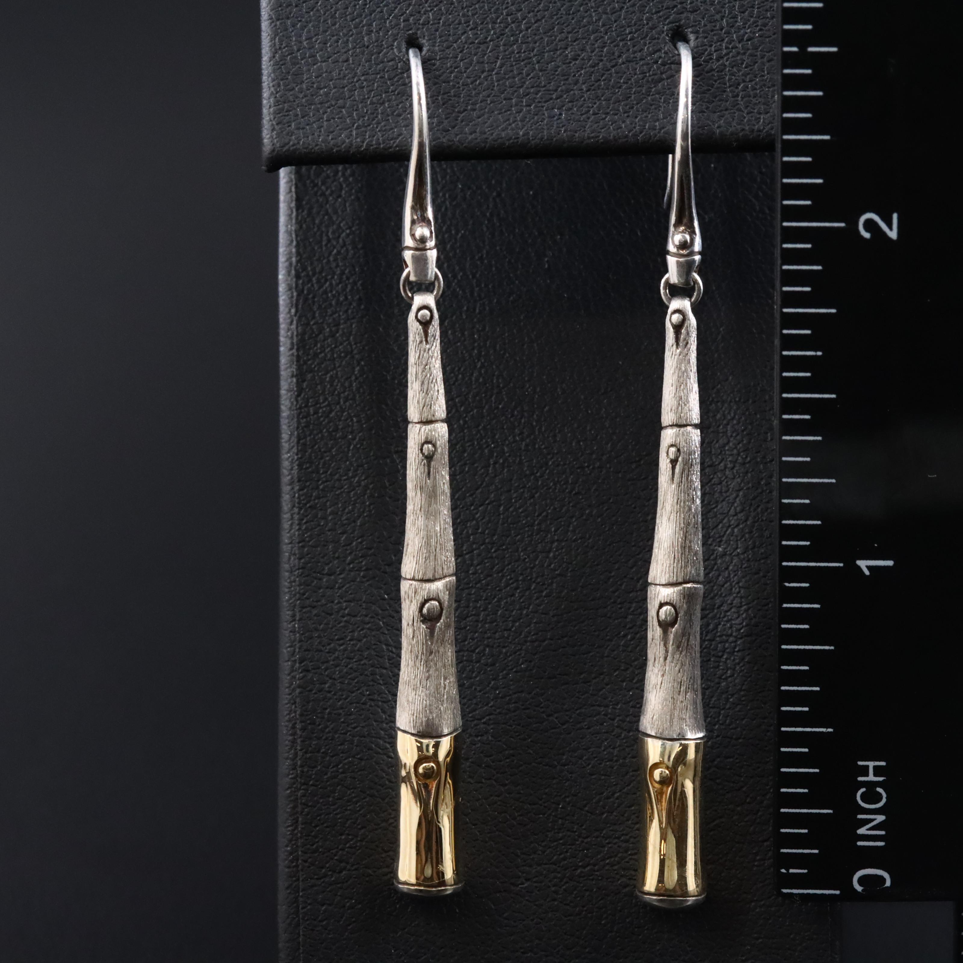 John Hardy Bamboo Sterling and 18K Brushed Finish Stick Earrings