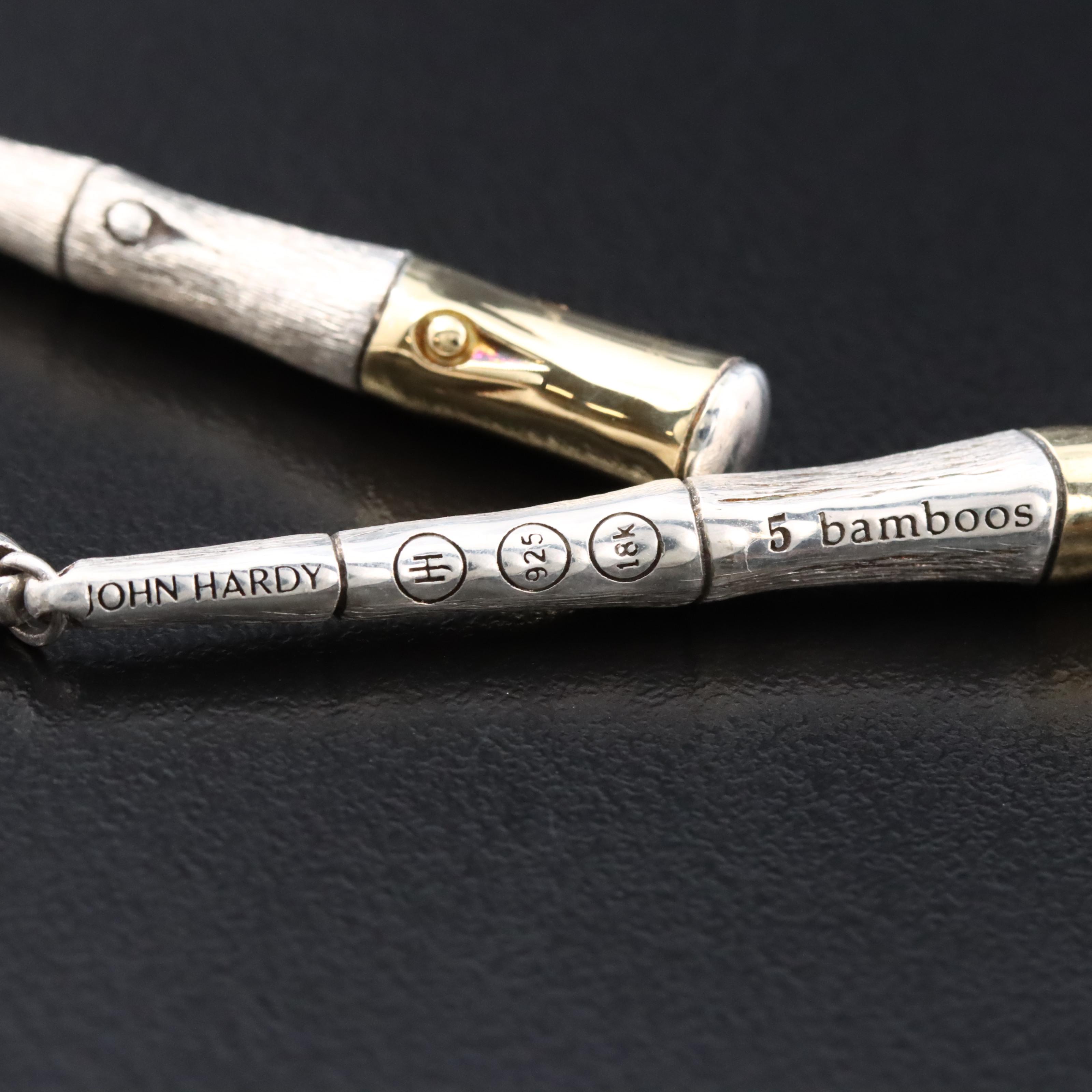 John Hardy Bamboo Sterling and 18K Brushed Finish Stick Earrings