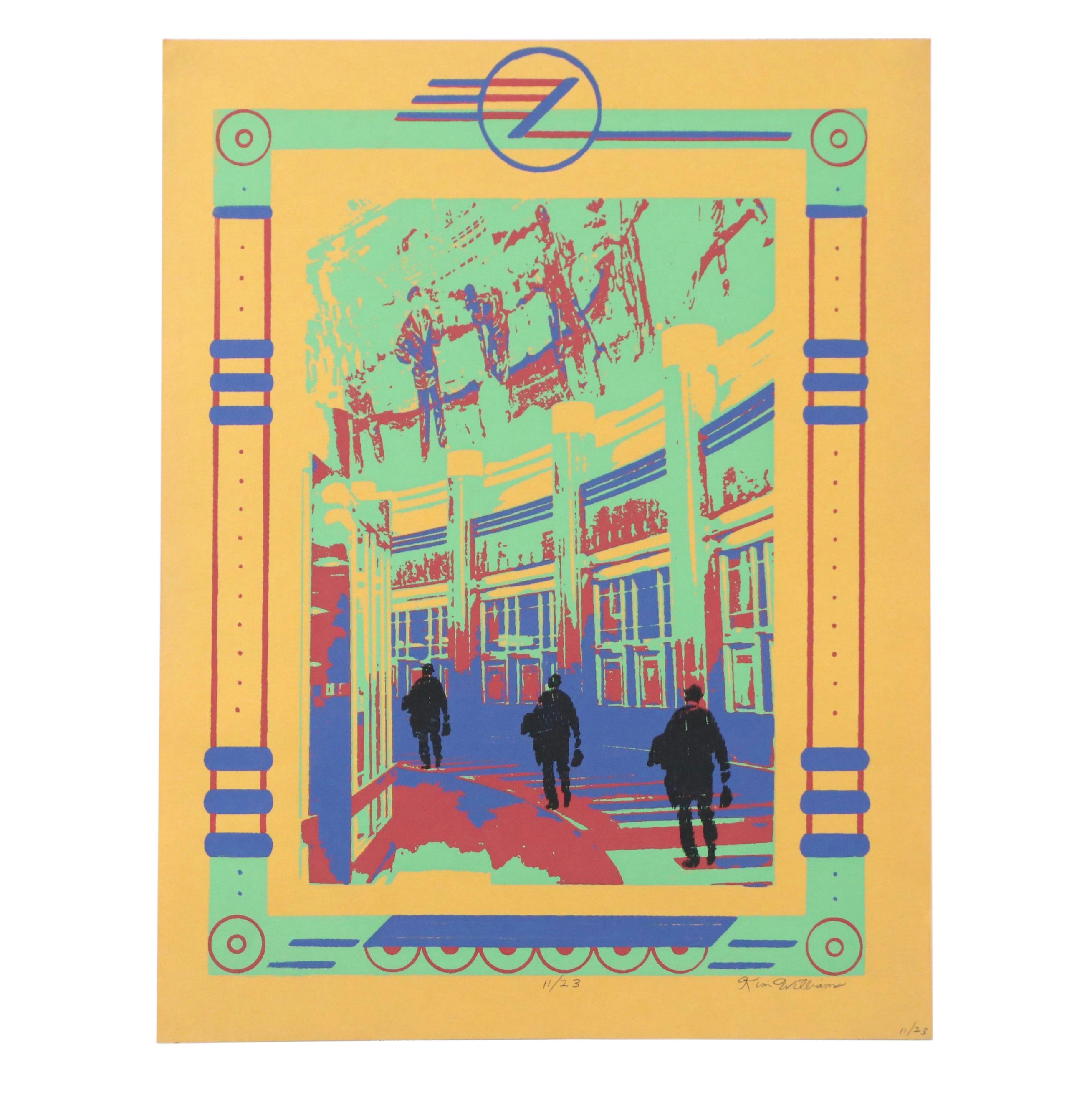 Kim Williams Silkscreen of Stylized Interior Scene, 21st Century