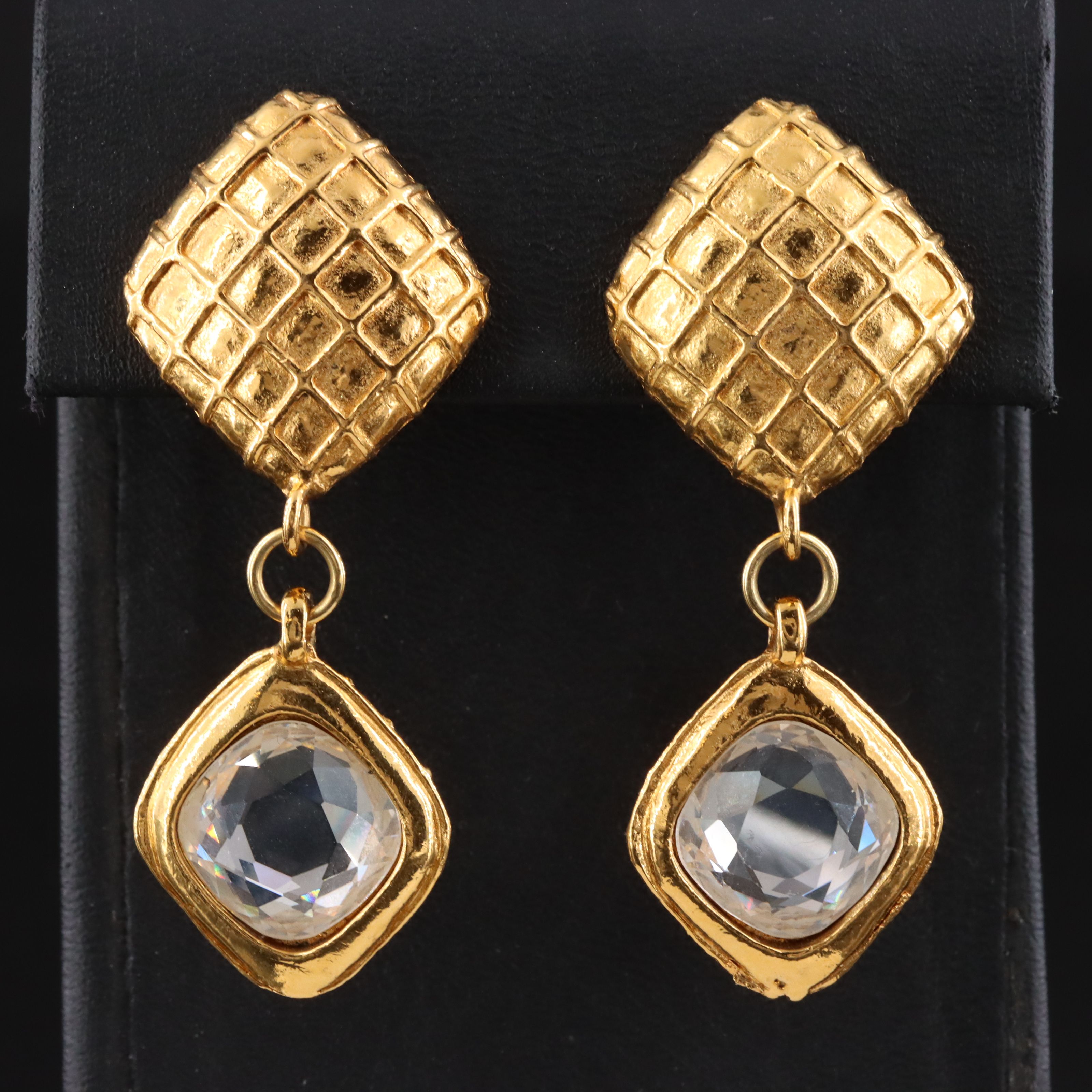 Chanel Strass Crystal Drop Clip Earrings Vintage