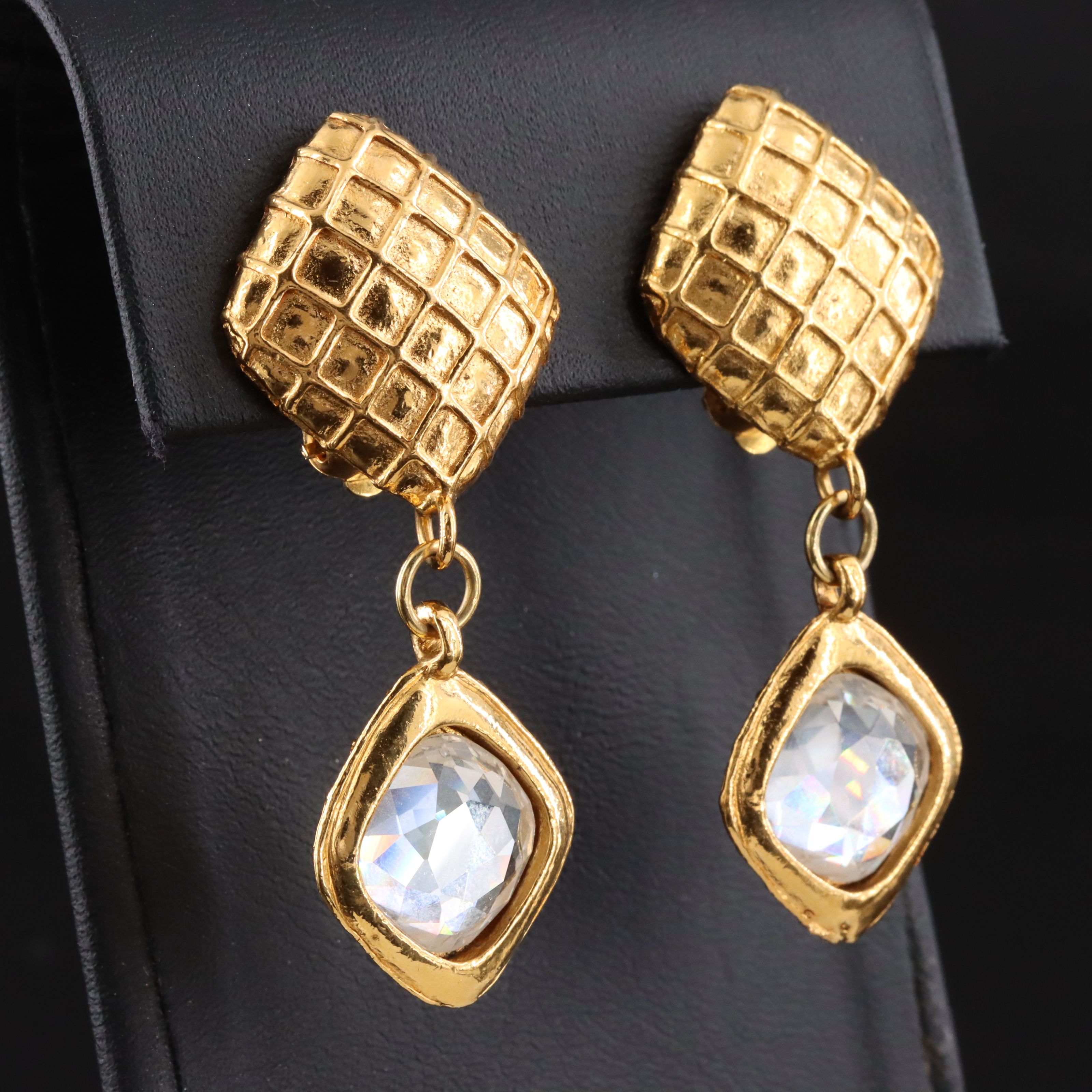 Chanel Strass Crystal Drop Clip Earrings Vintage