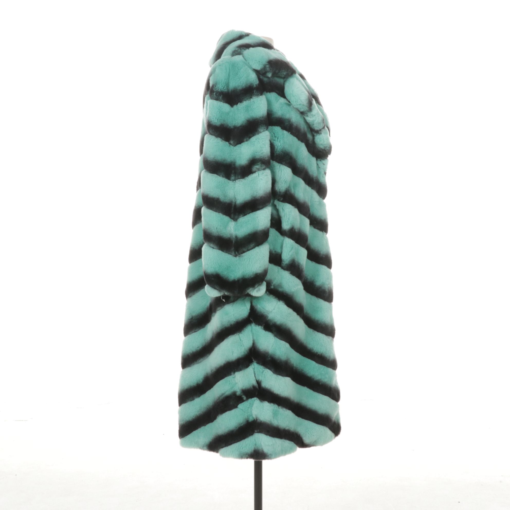 Chinchilla Dyed Aqua Rex Rabbit Fur Long Coat