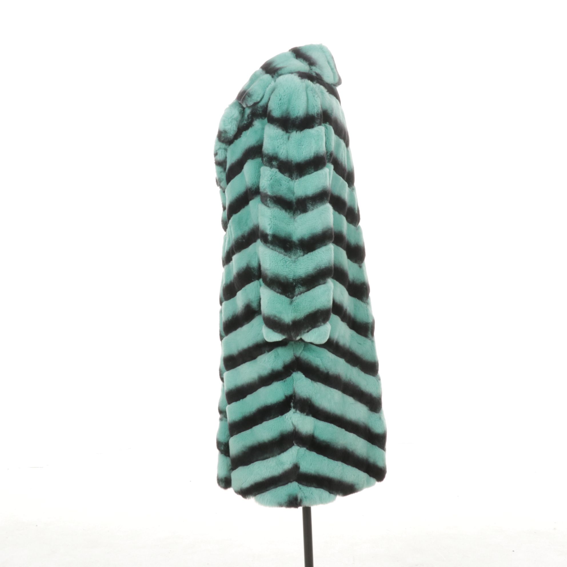 Chinchilla Dyed Aqua Rex Rabbit Fur Long Coat