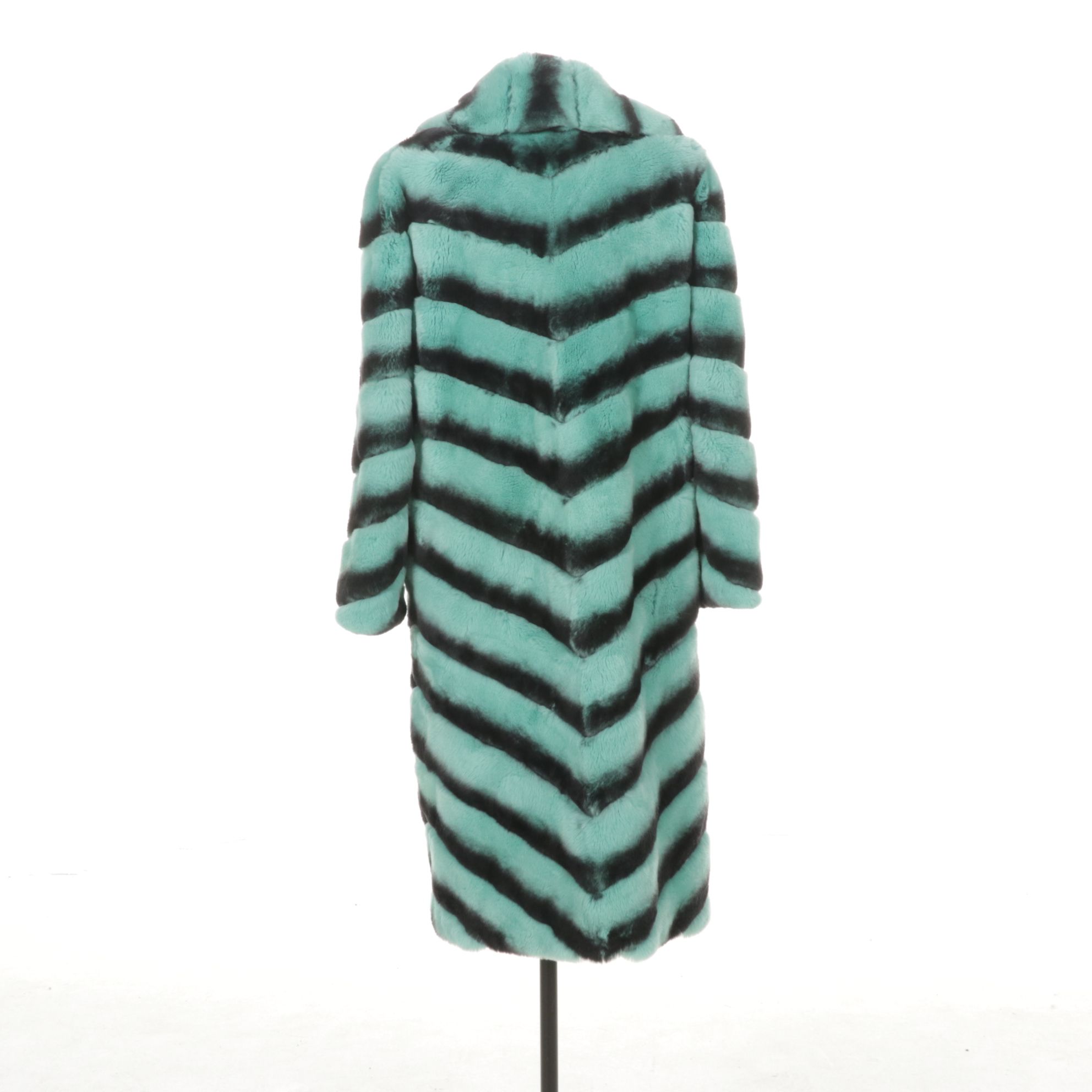 Chinchilla Dyed Aqua Rex Rabbit Fur Long Coat