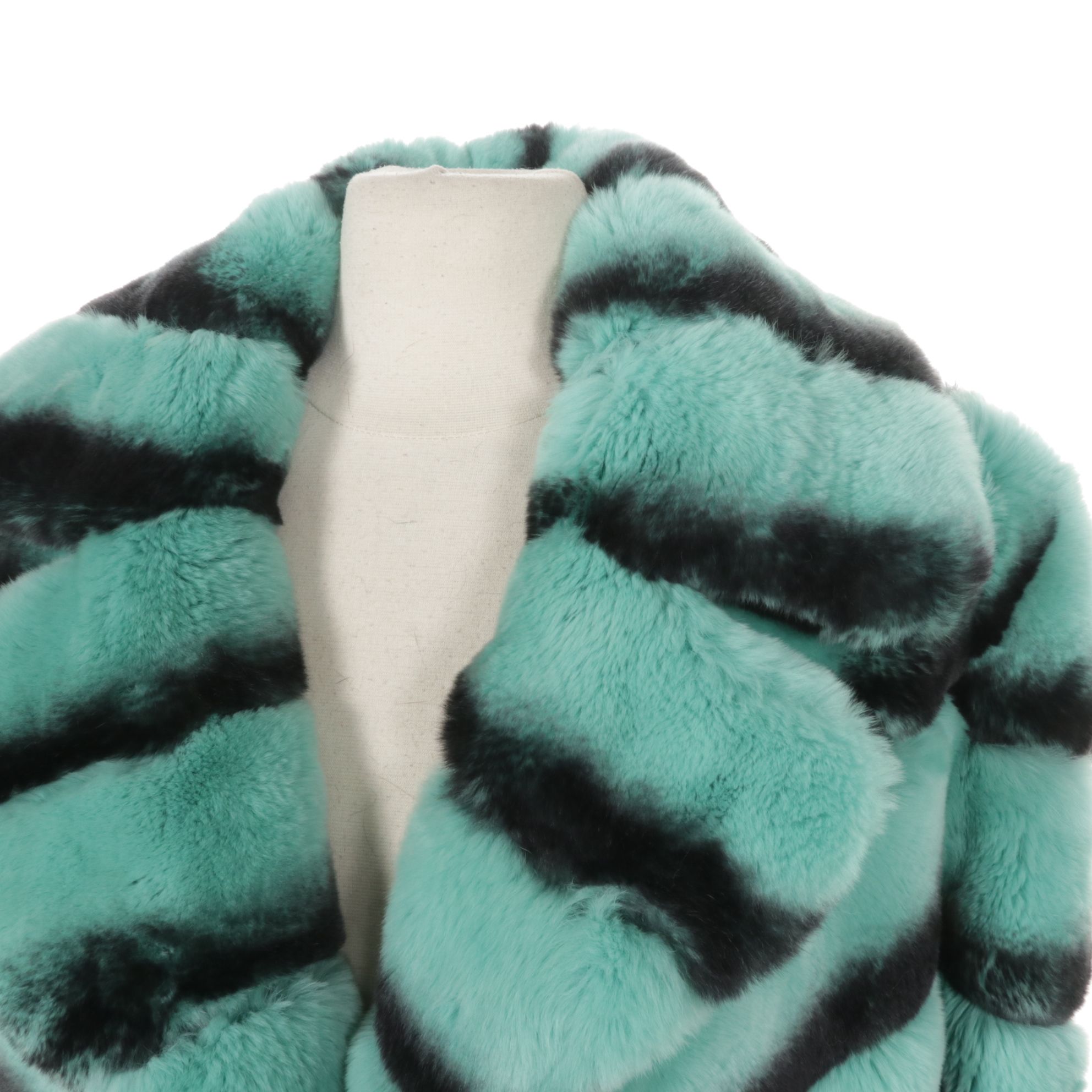 Chinchilla Dyed Aqua Rex Rabbit Fur Long Coat