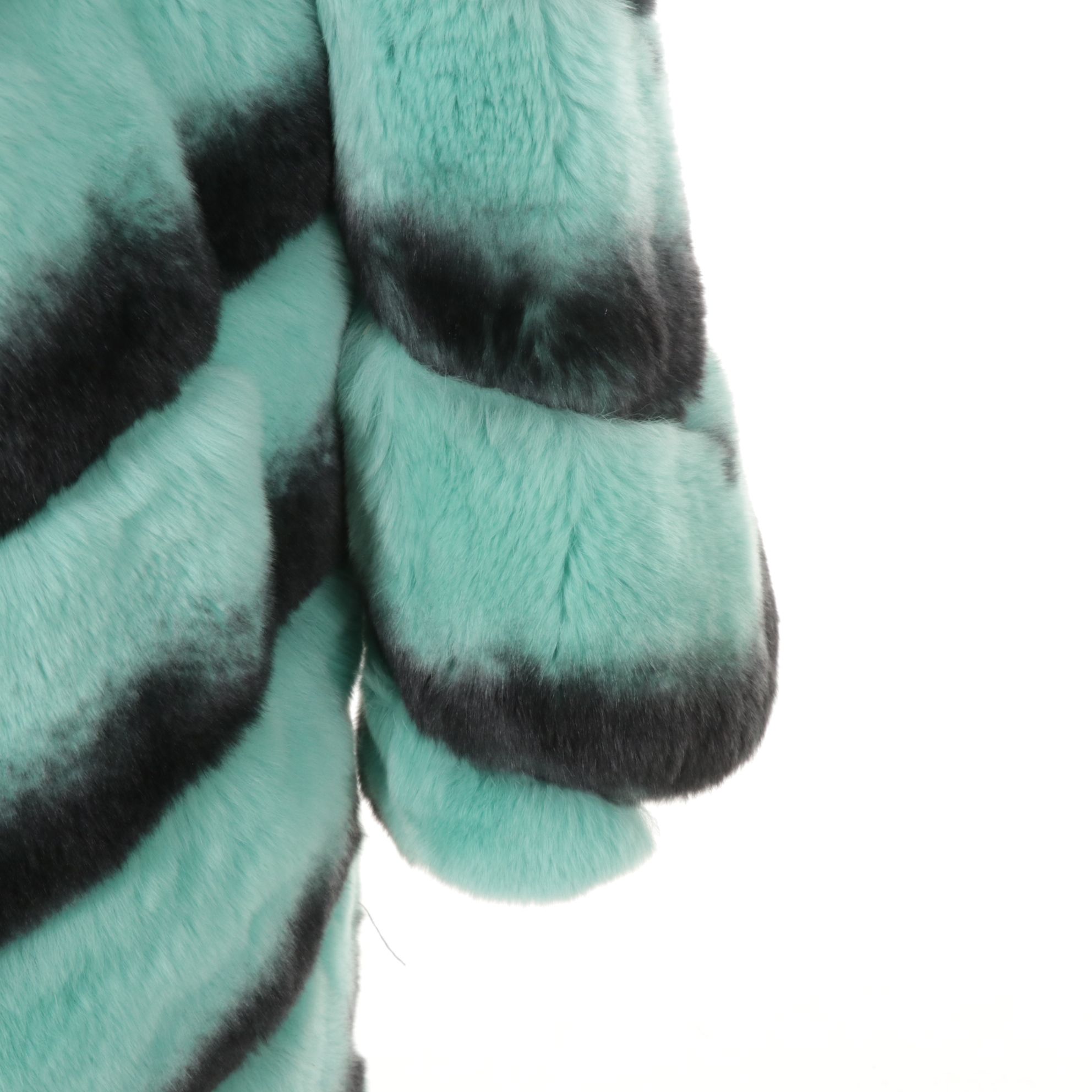 Chinchilla Dyed Aqua Rex Rabbit Fur Long Coat