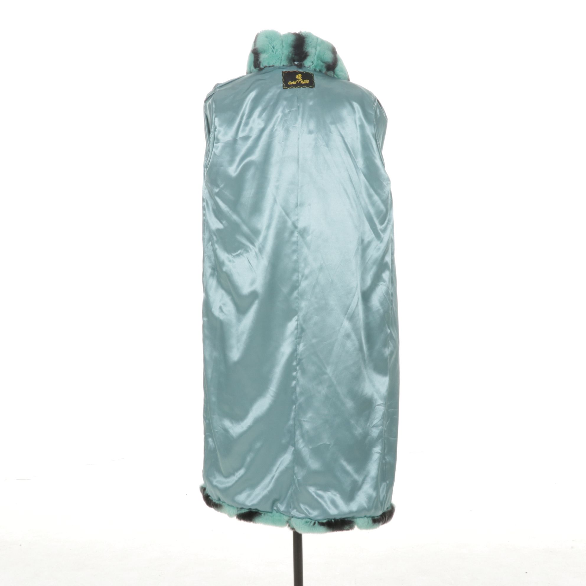 Chinchilla Dyed Aqua Rex Rabbit Fur Long Coat