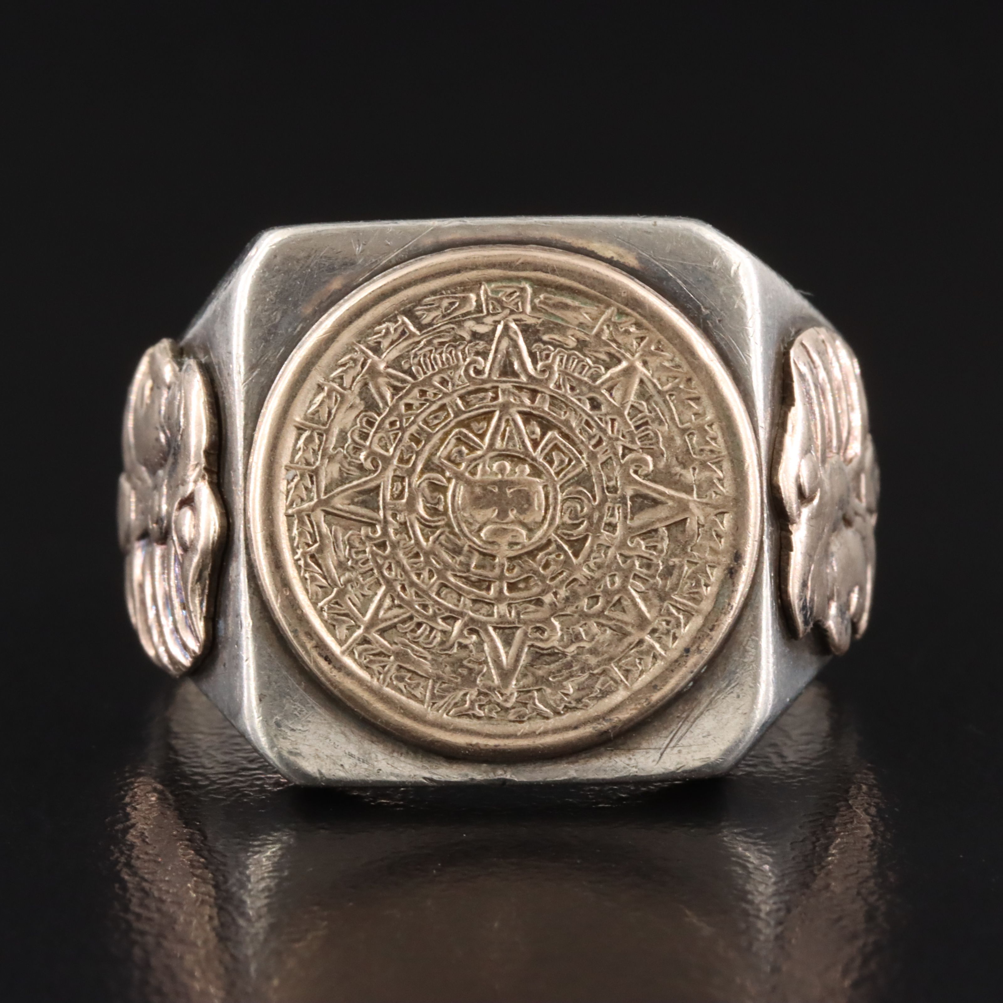 Mesoamerican Sterling and 10K Mayan Ring