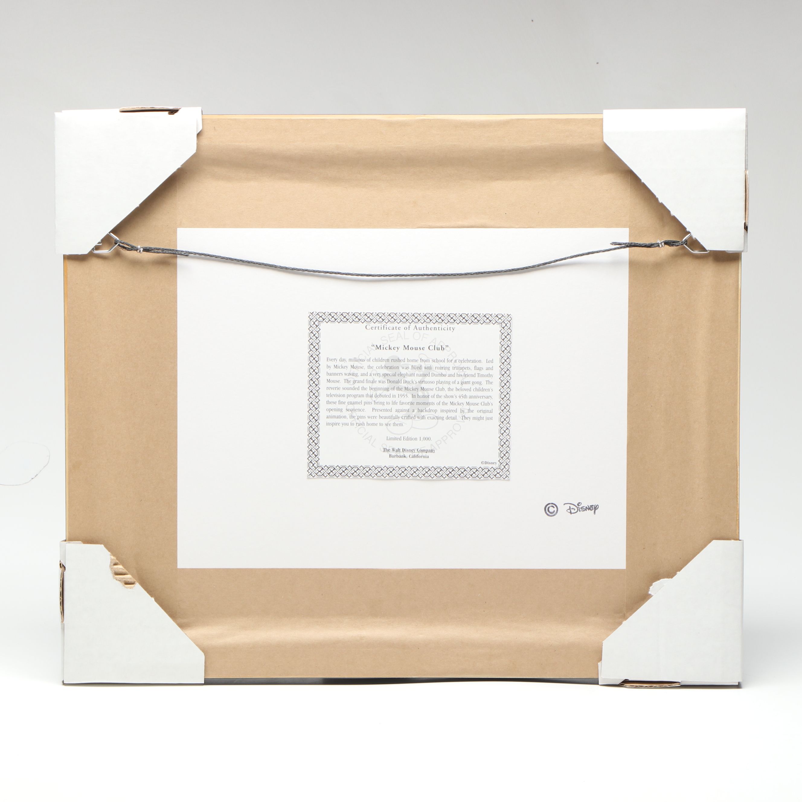 Walt Disney Mickey Mouse Club and Other Commemorative Enamel Pins in Wood Case