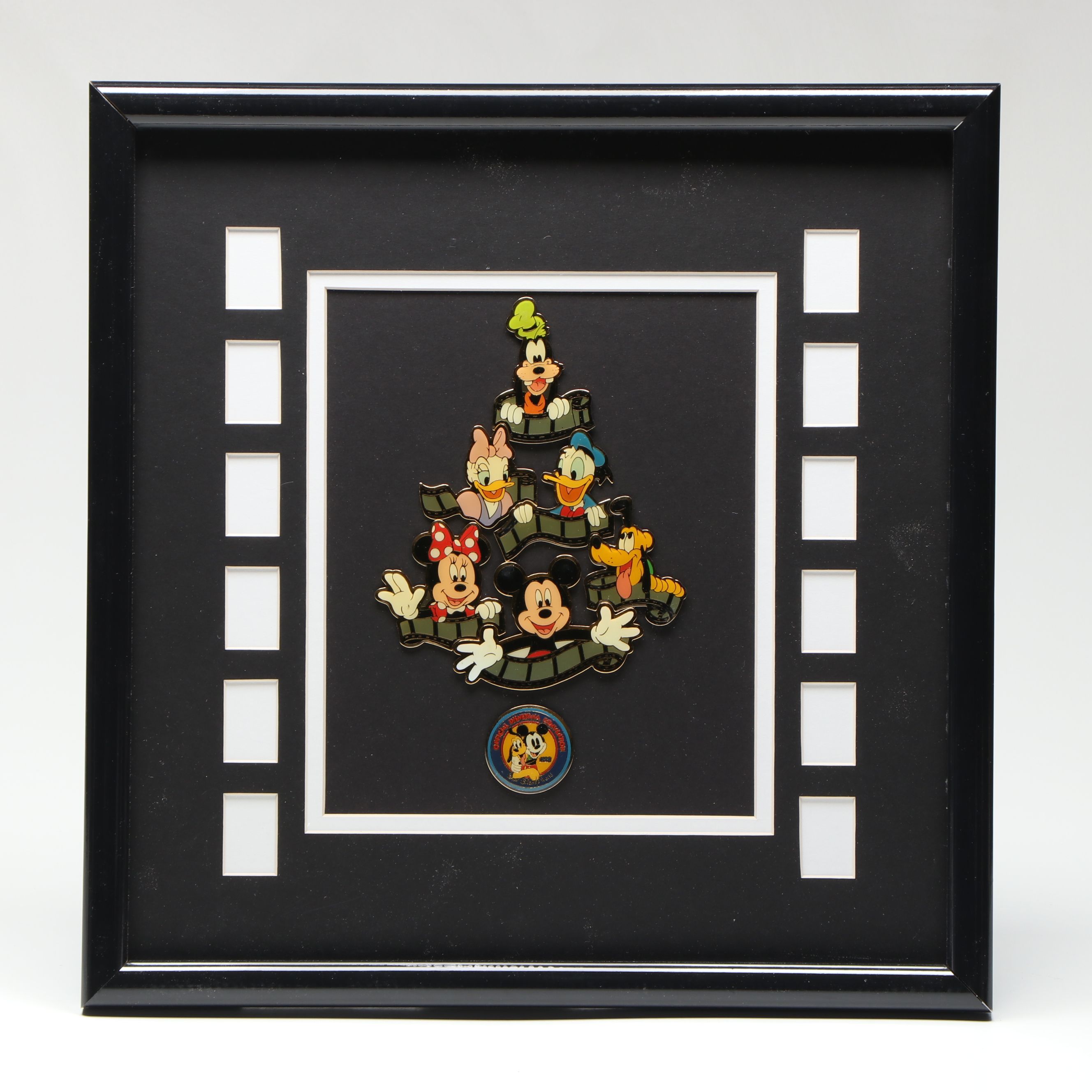 Walt Disney Mickey Mouse Club and Other Commemorative Enamel Pins in Wood Case