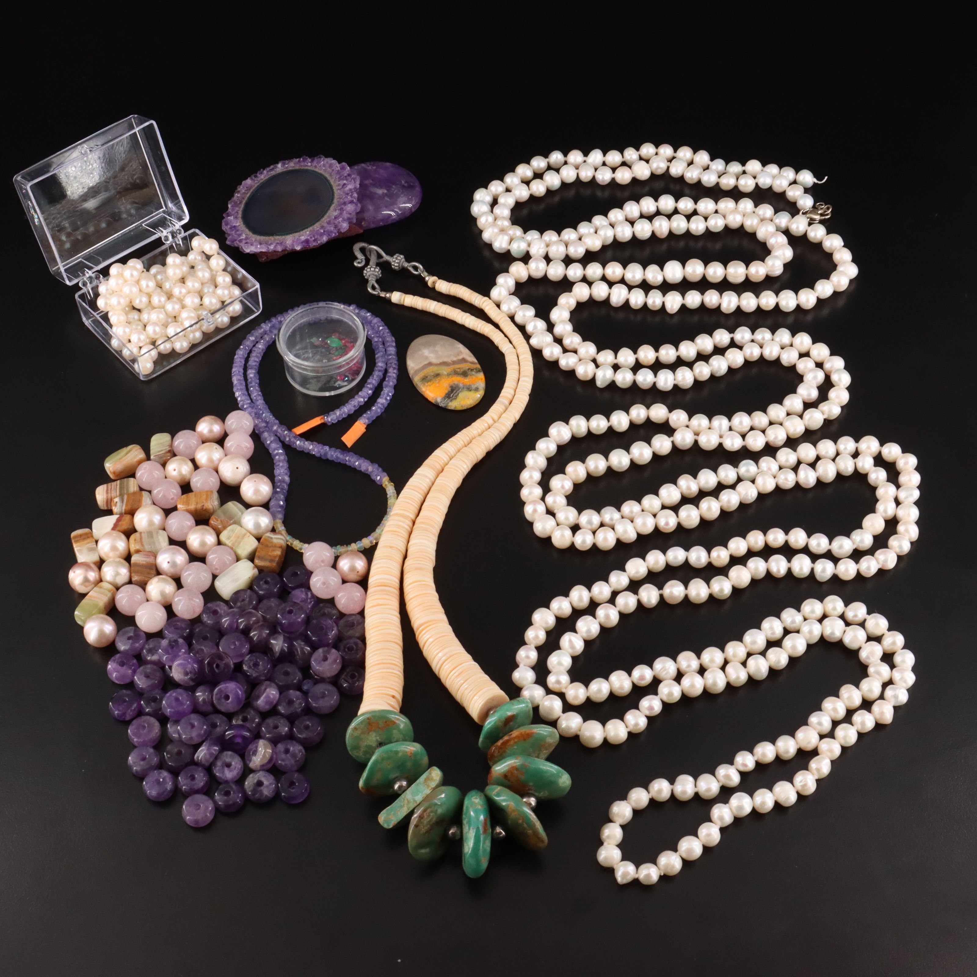 Loose Gemstones and Hanks Including Pearls, Opal and Tanzanite