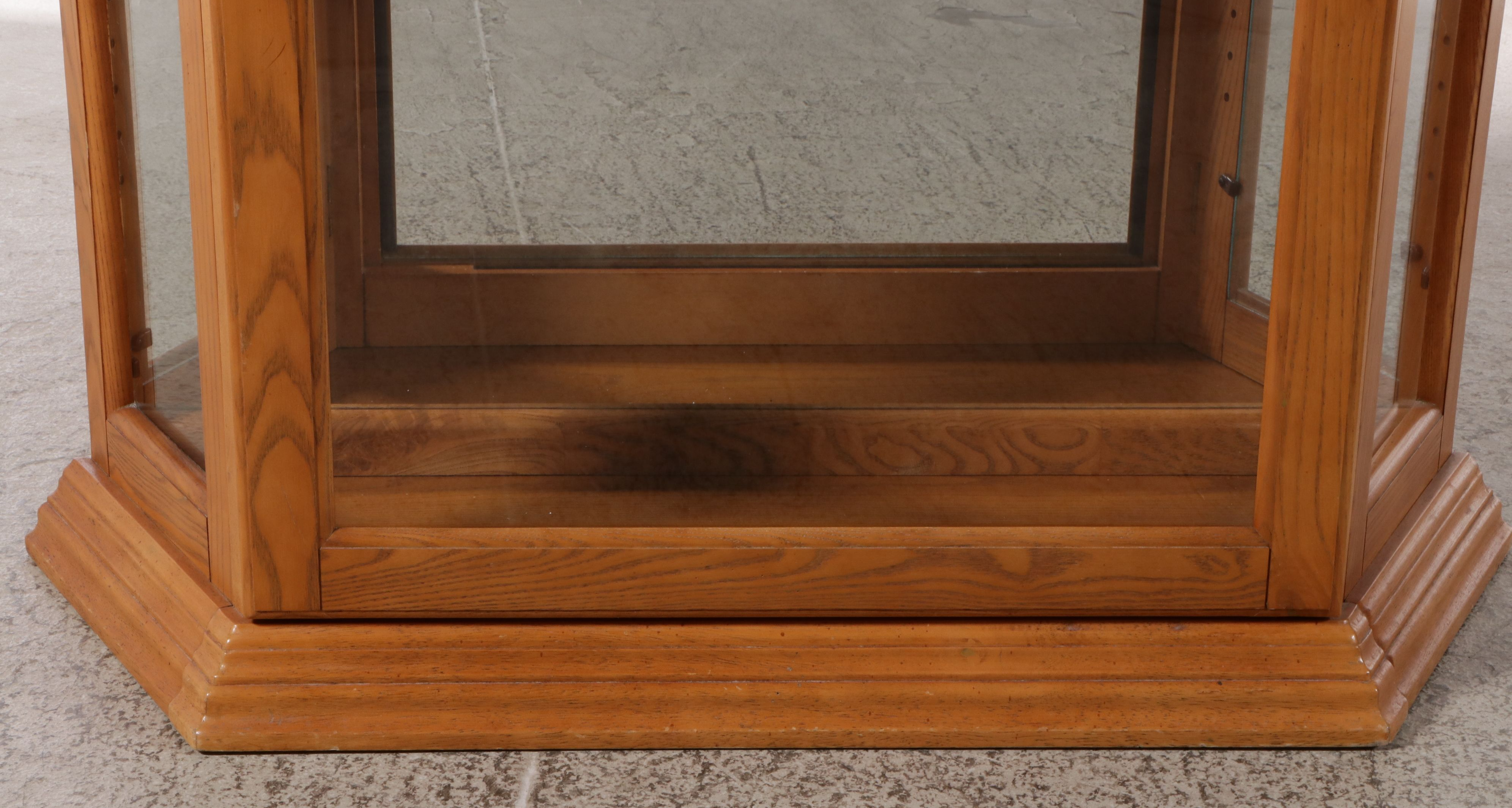 Chippendale Style Oak Curio Cabinet with Carved Broken Bonnet Pediment