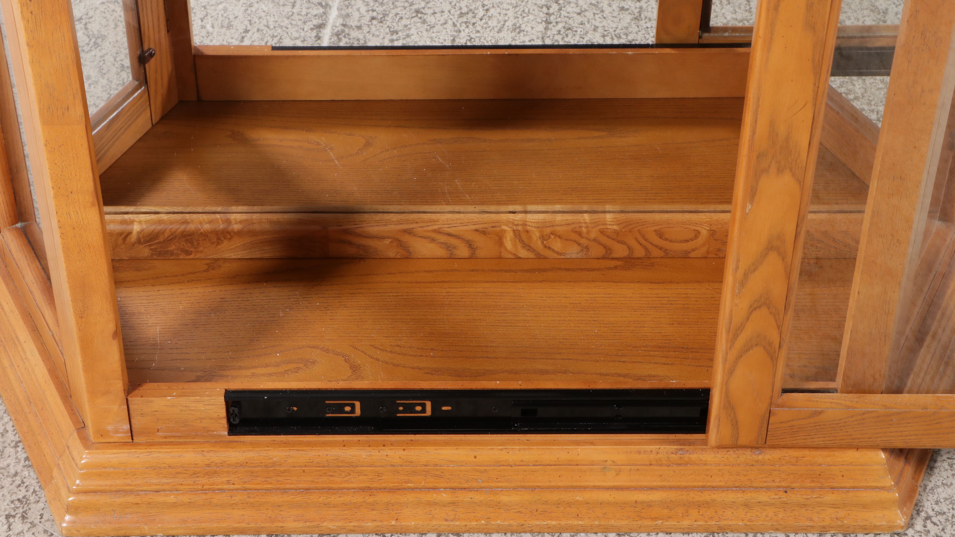 Chippendale Style Oak Curio Cabinet with Carved Broken Bonnet Pediment
