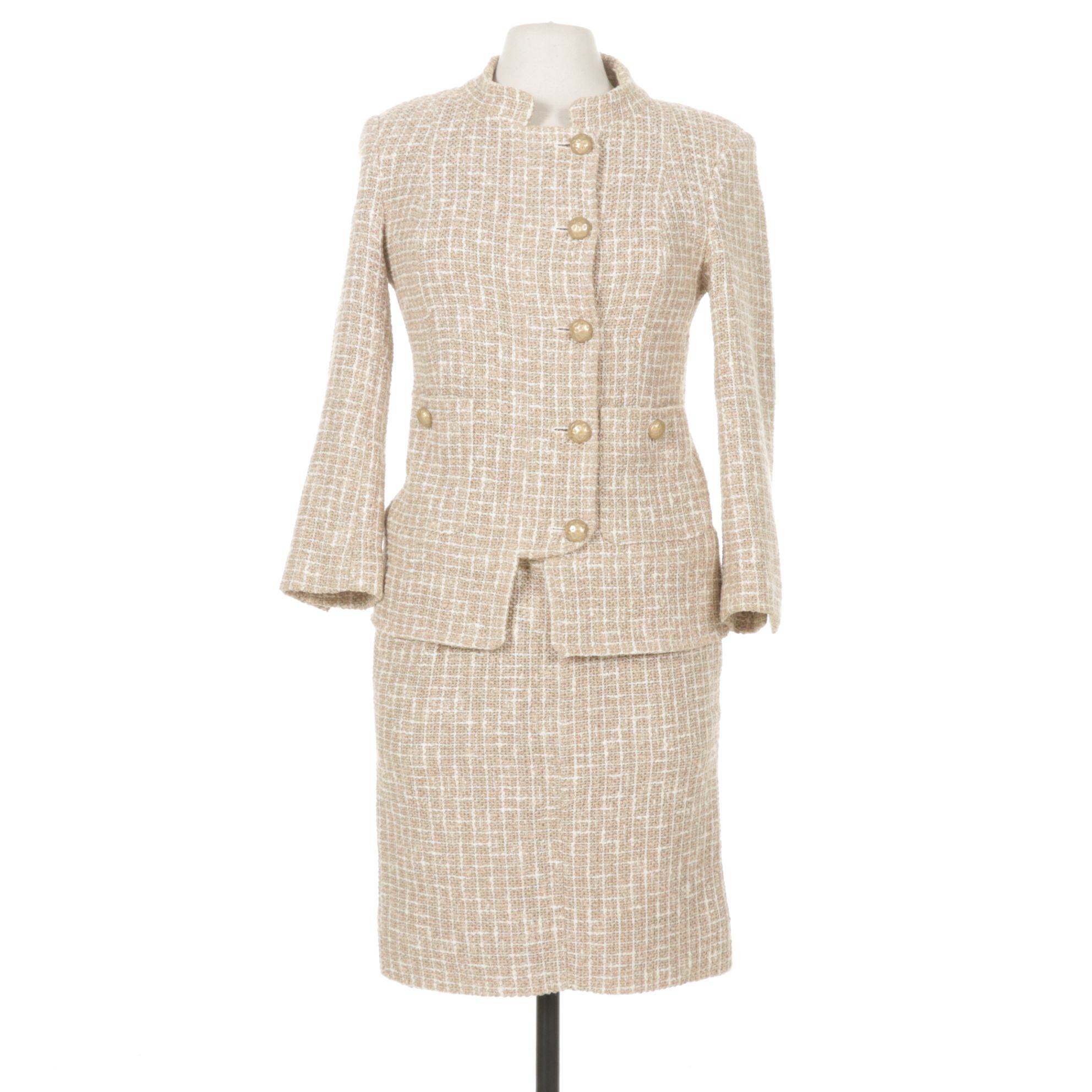 Chanel Beige Tweed Jacket and Skirt Set