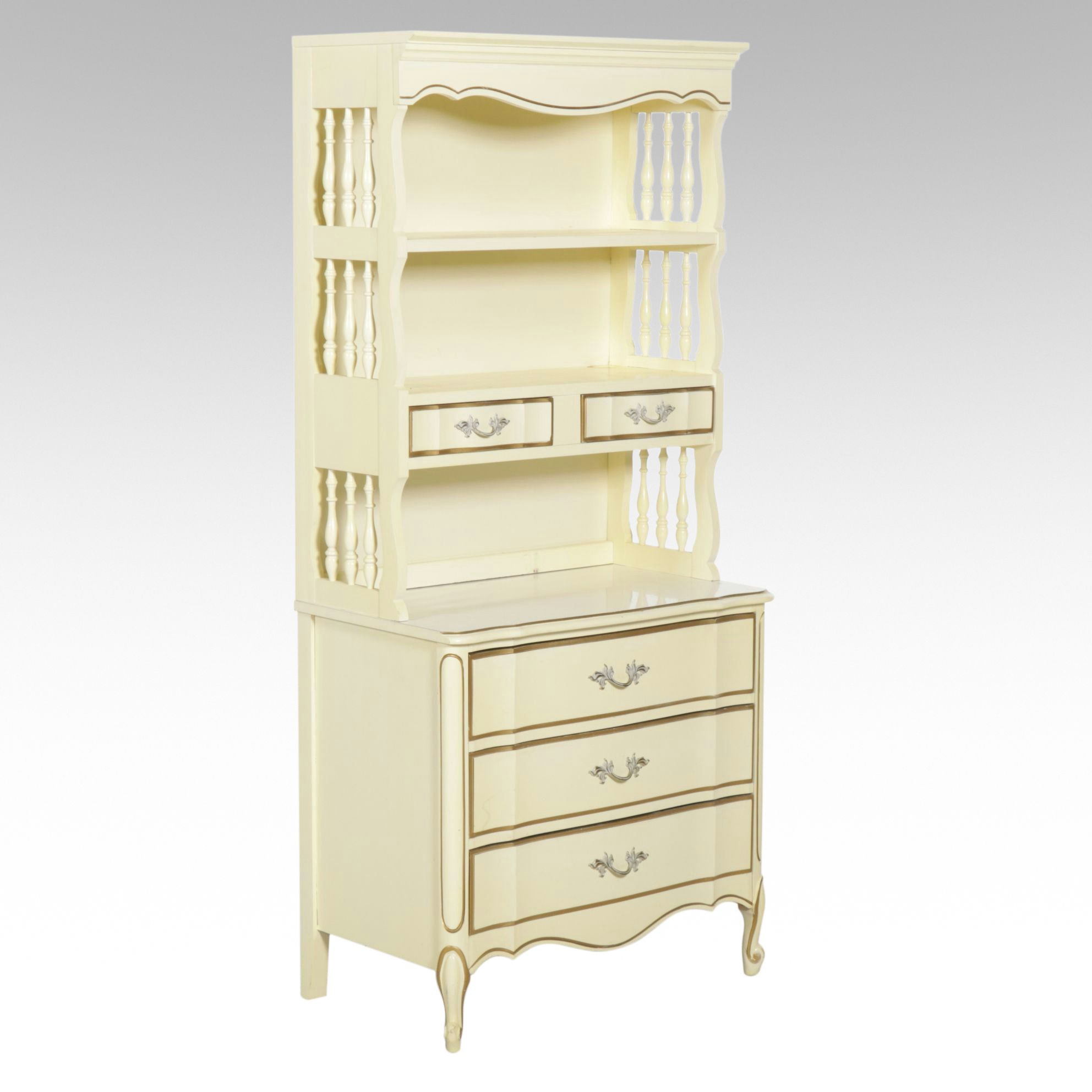 Dixie Furniture French Provincial Style Painted Wood Bachelor's Chest and Hutch