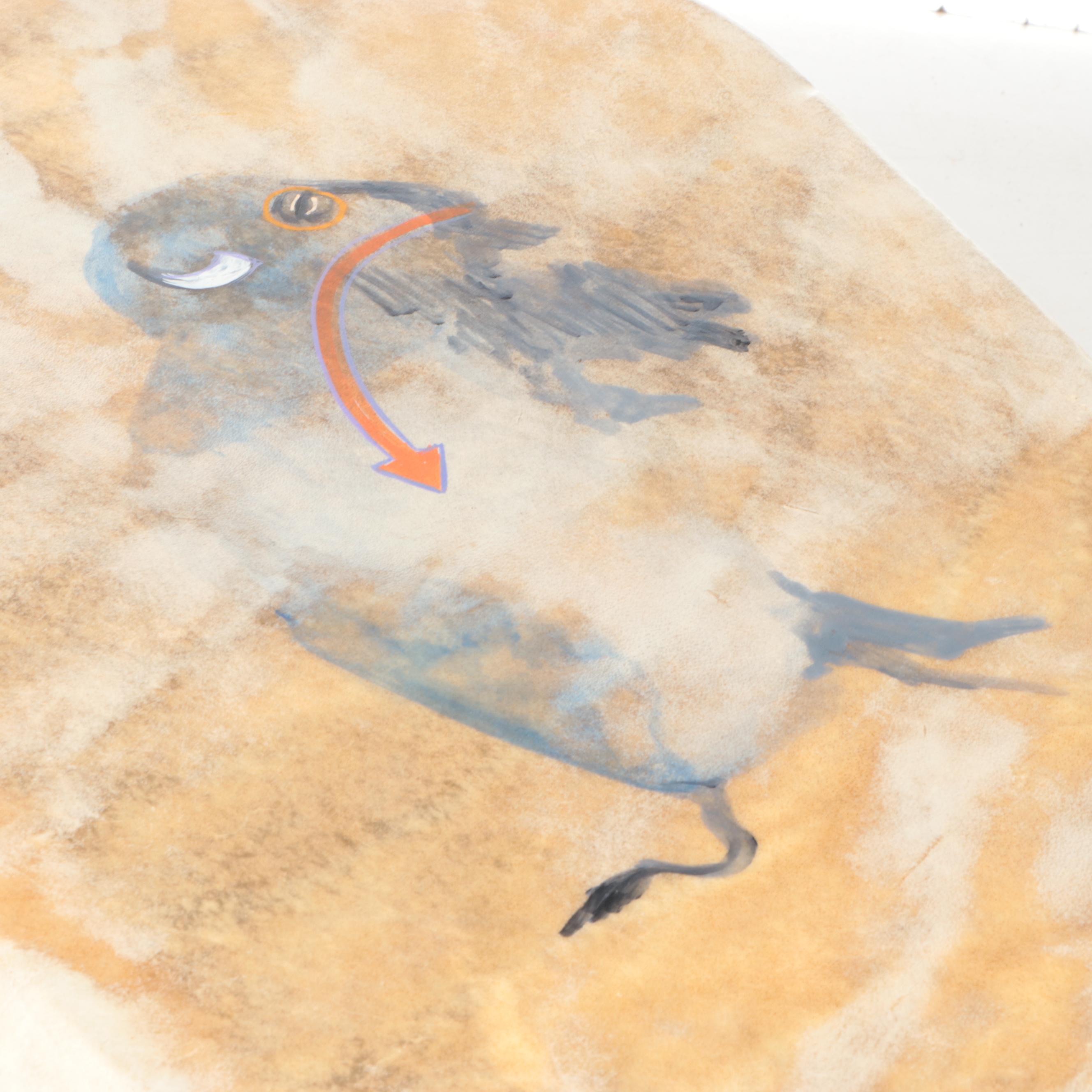 Hide Covered Wooden Drums with Southwestern Style Painted Details, Mallets