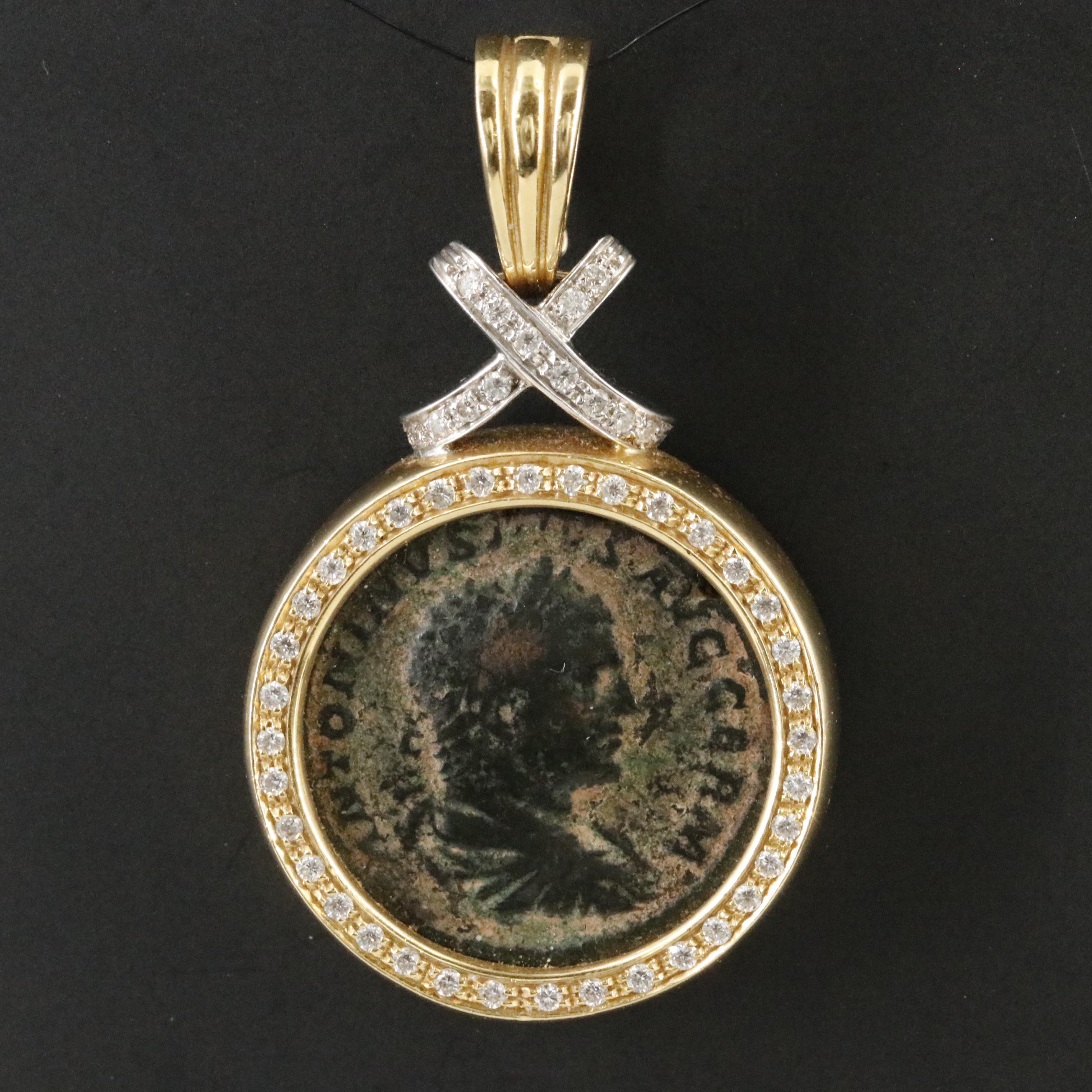 18K 0.68 CTW Diamond Pendant with Ancient Roman Imperial Sestertius Coin