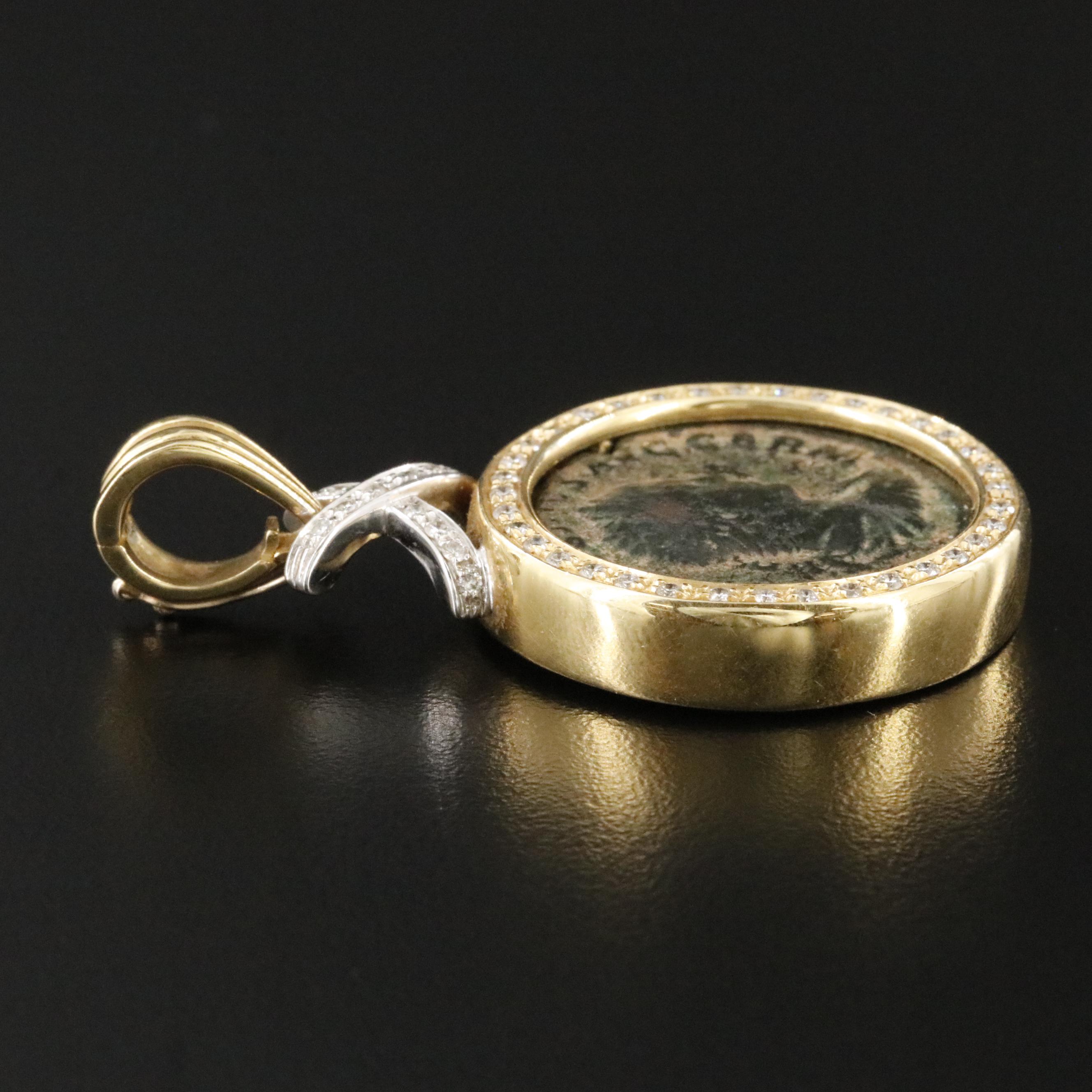 18K 0.68 CTW Diamond Pendant with Ancient Roman Imperial Sestertius Coin
