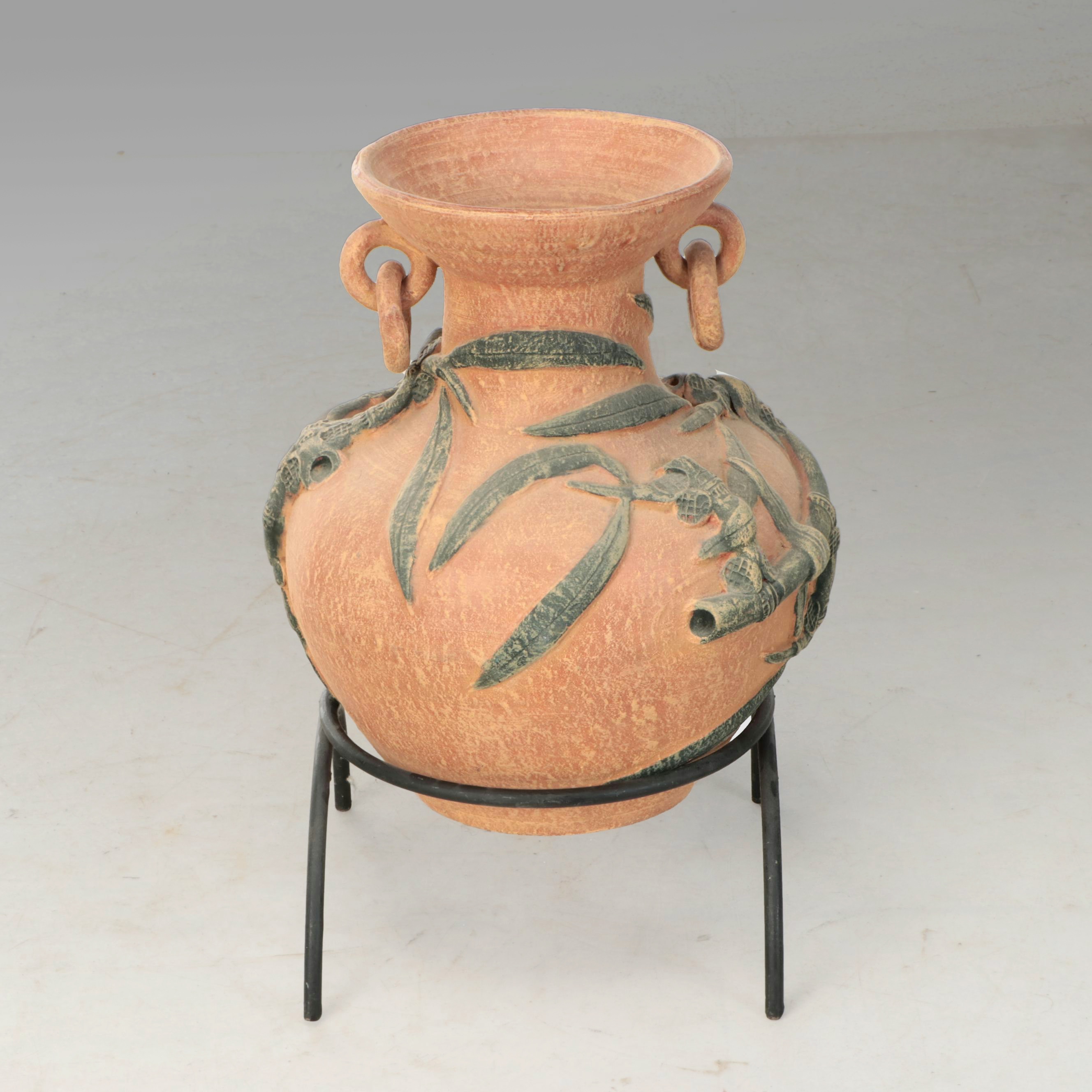Terracotta Planter with Metal Stand