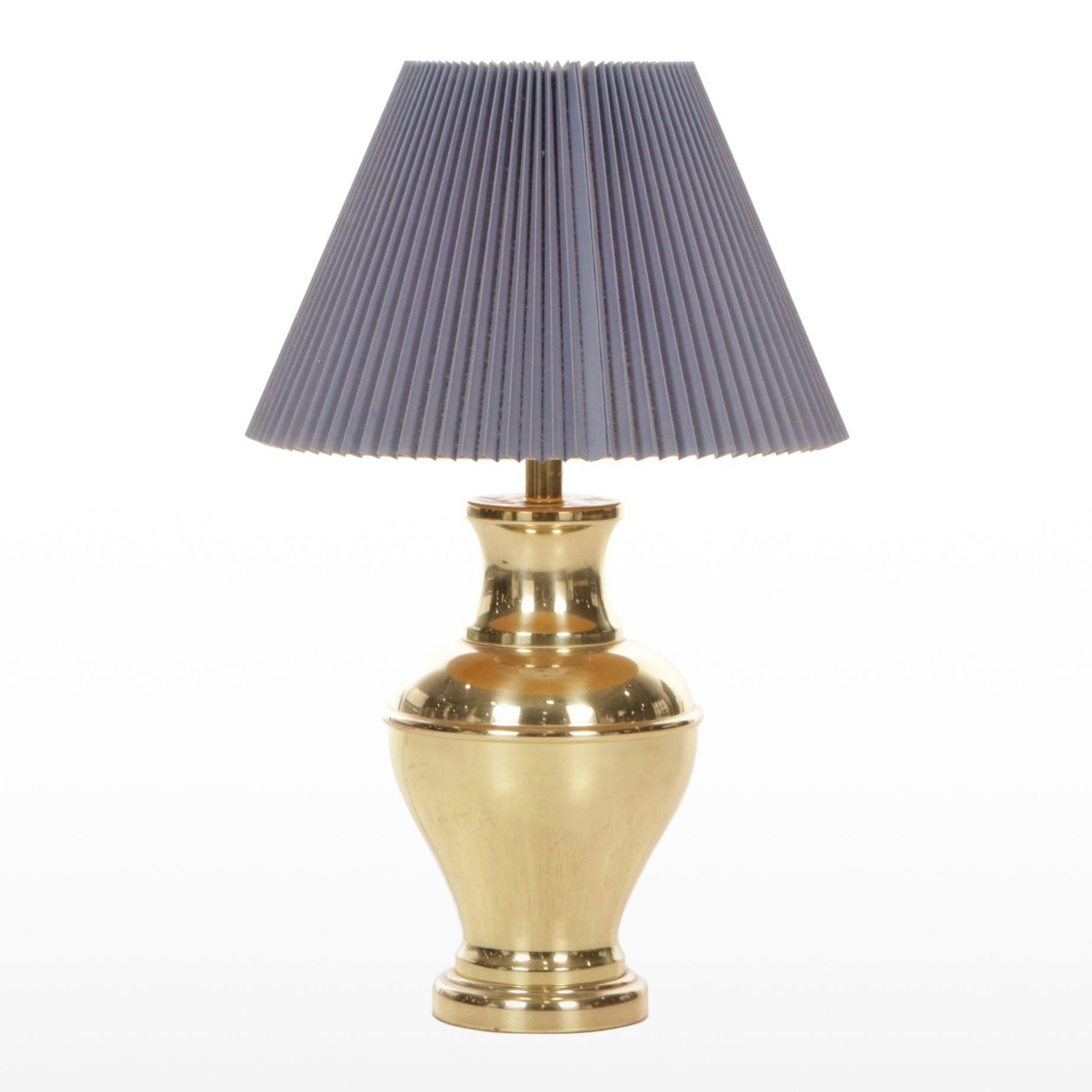 Brass Ginger Jar Table Lamp with Pleated Blue Shade