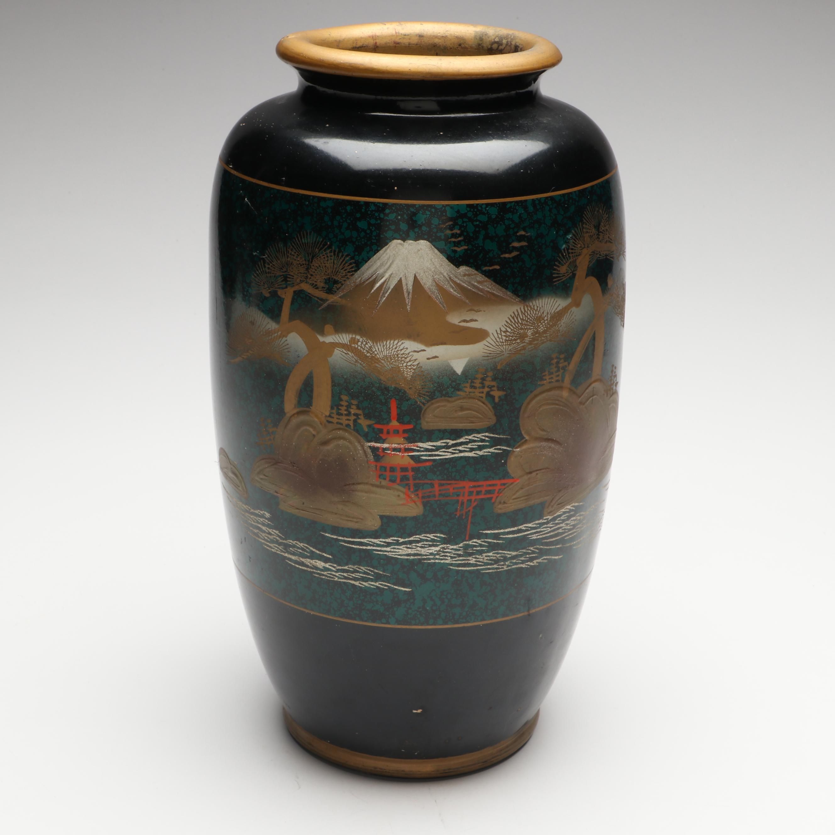 Japanese Style Mt. Fuji Scene Hand-Painted Vase