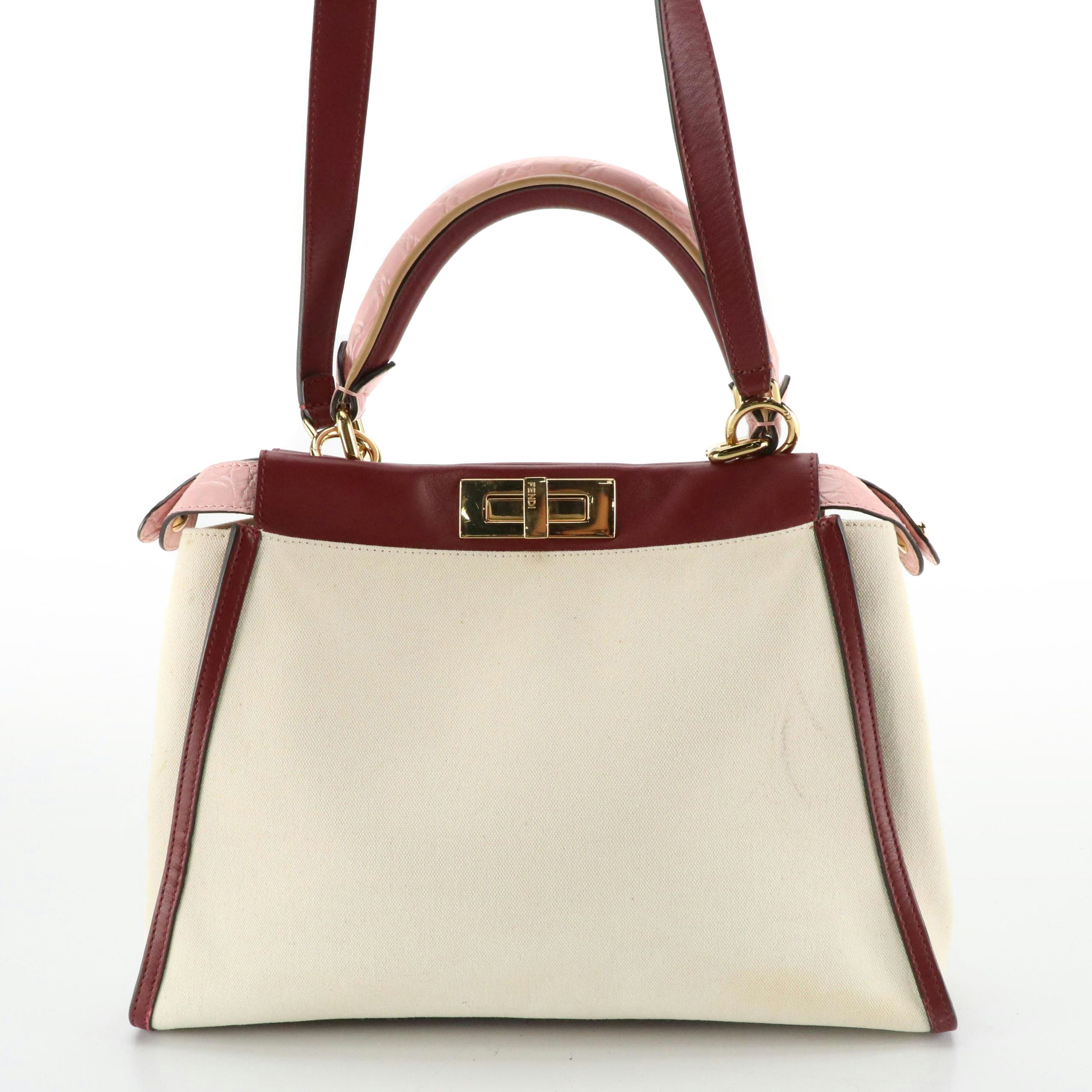 Fendi Peekaboo Defender Two-Way Bag in Canvas, Croc Embossed & Smooth Leather