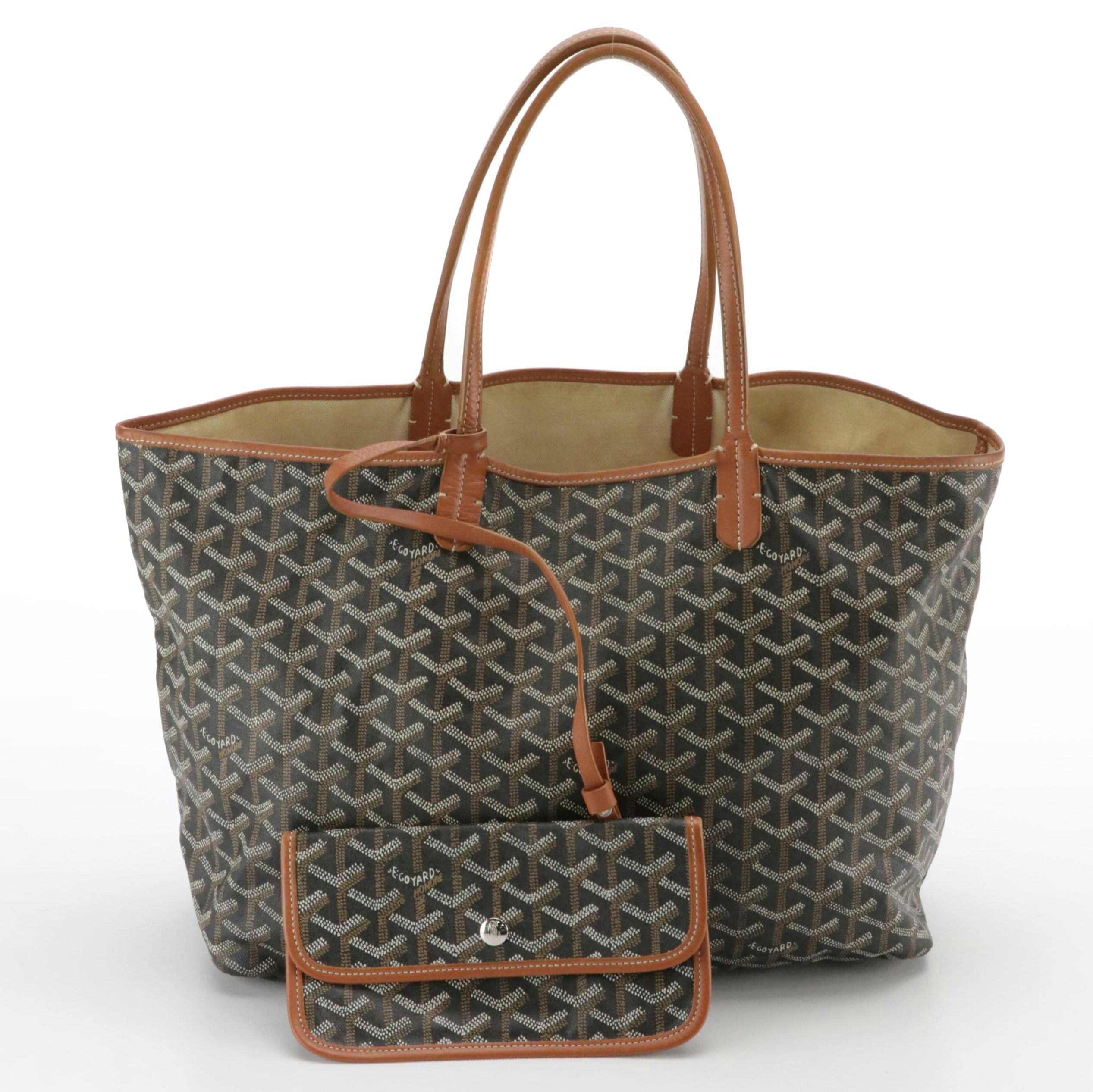 Goyard Saint Louis PM Tote and Pouch in Goyardine Canvas and Brown Leather Trim