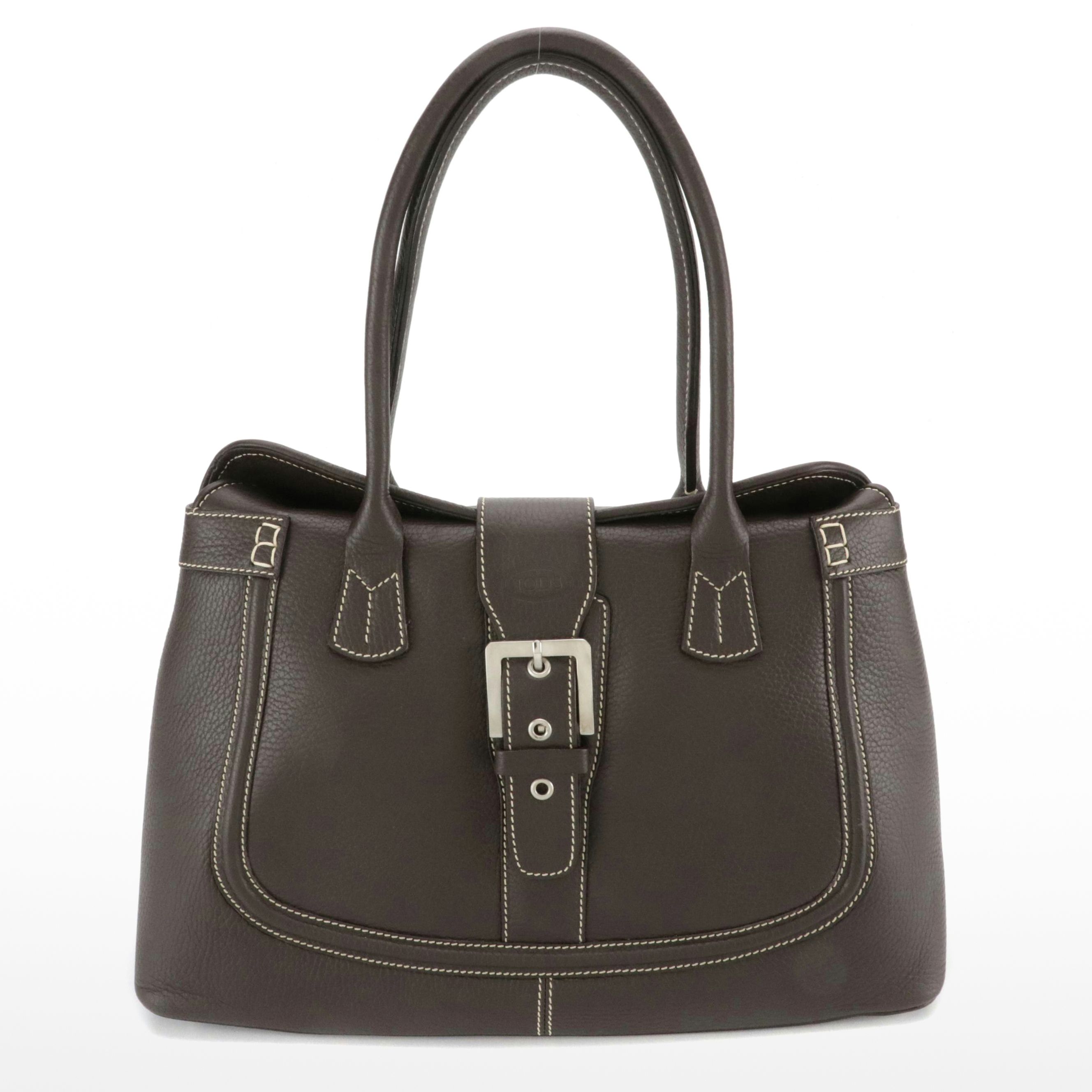 Tod's Buckle Satchel in Italian Grained Leather