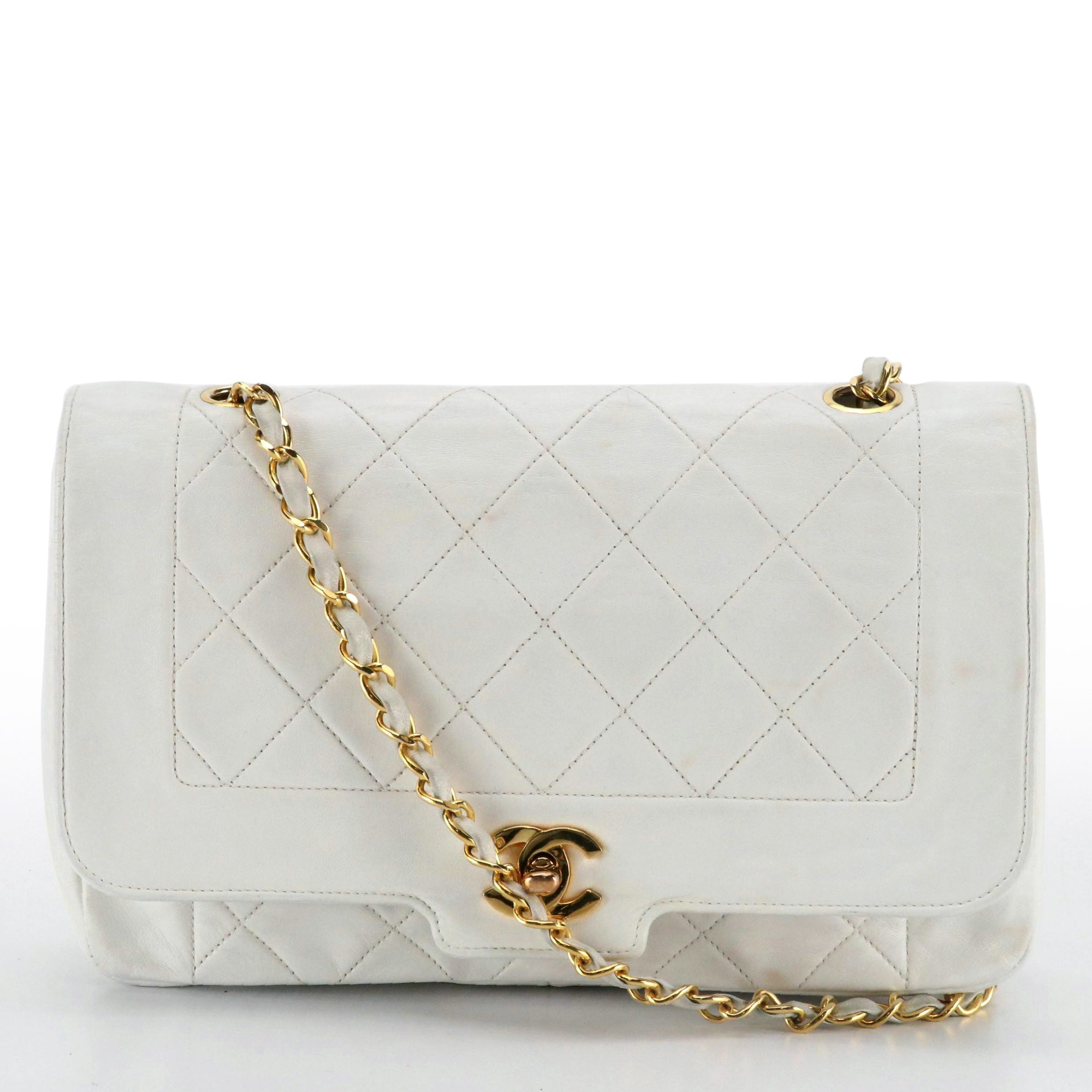 Chanel Single Flap Medium Shoulder Bag in White Quilted Lambskin Leather