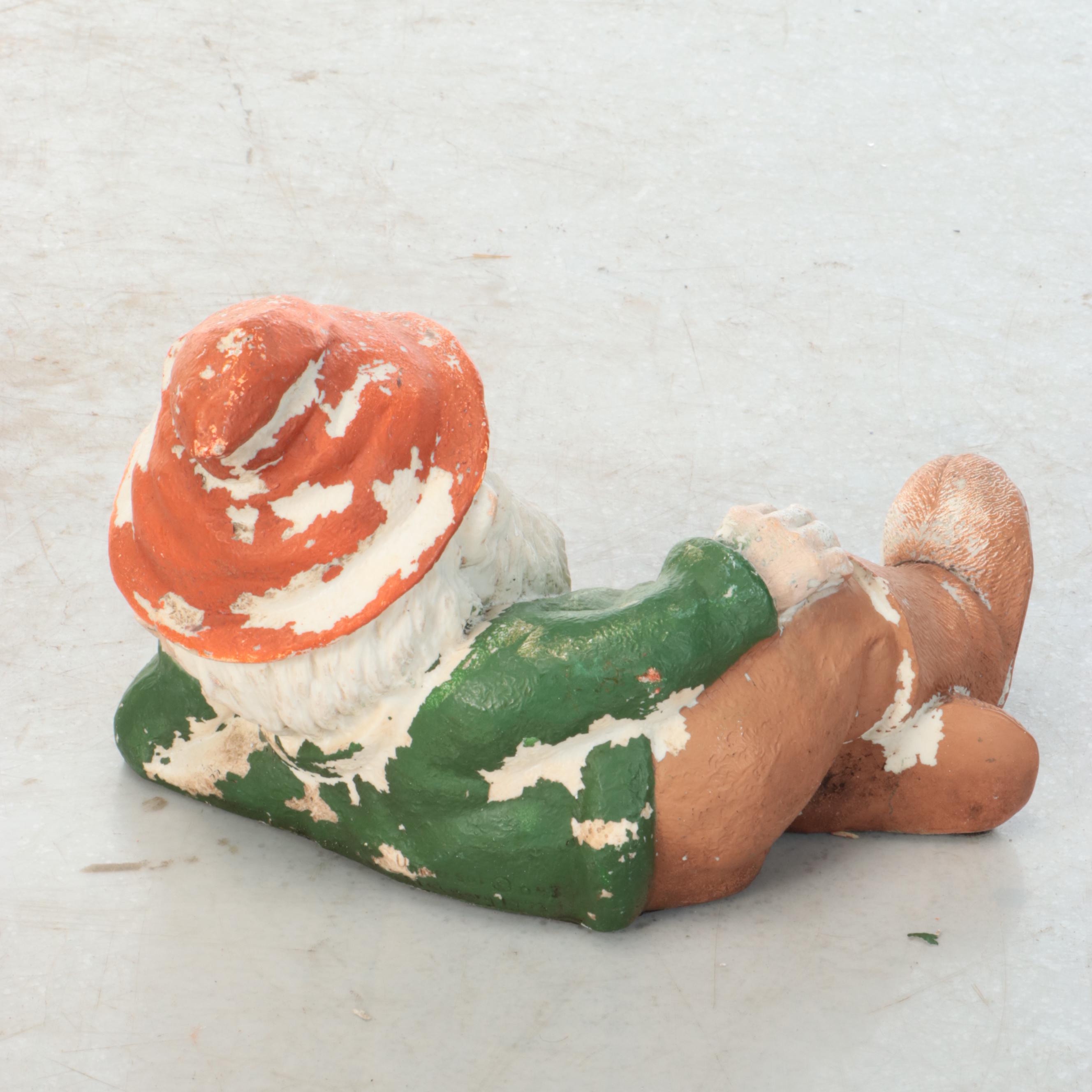 Polychrome Decorated Lounging Garden Gnomes, Late 20th Century
