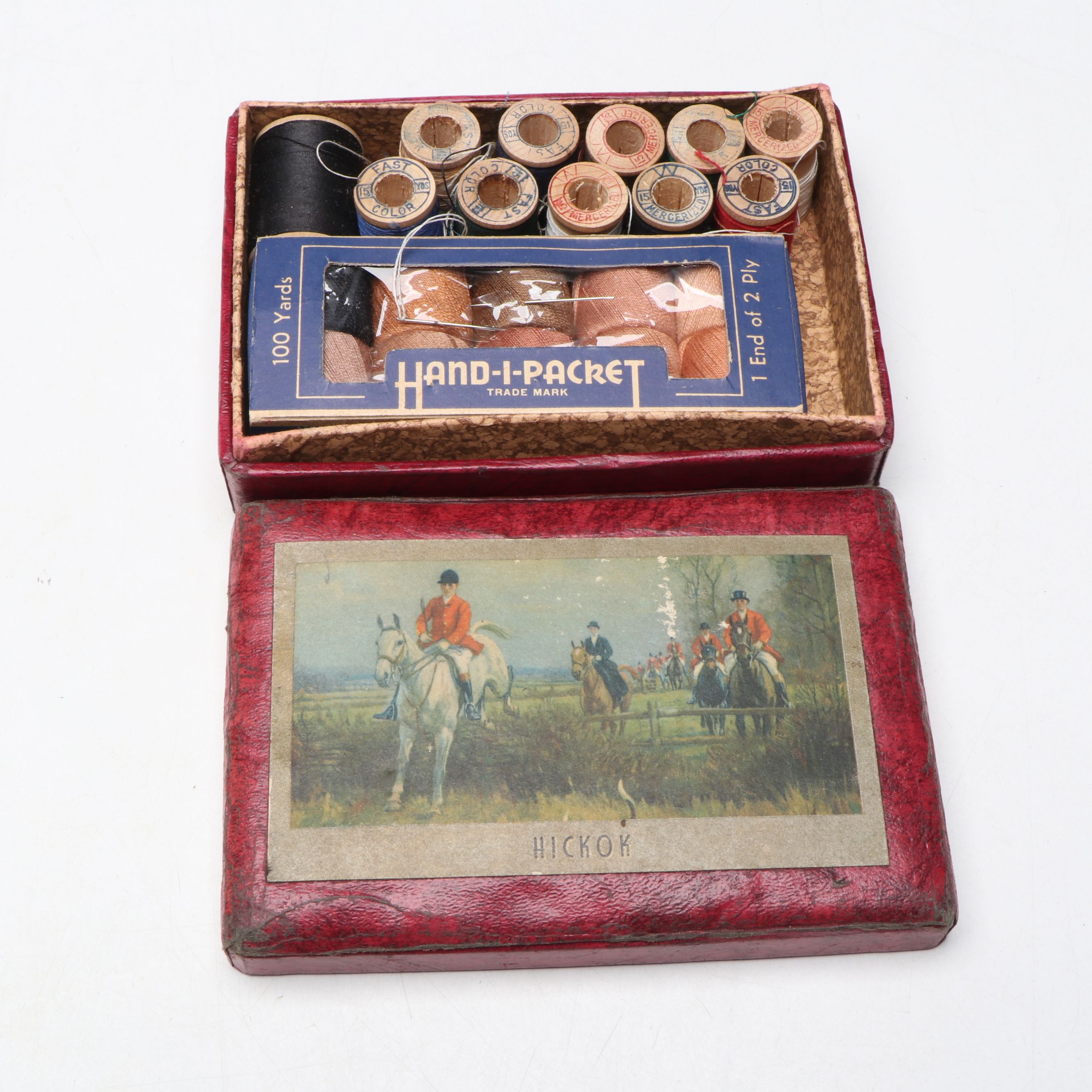 Illustrated "Mabel Martin" by J.G. Whittier with Hickok Leather-Clad Sewing Box