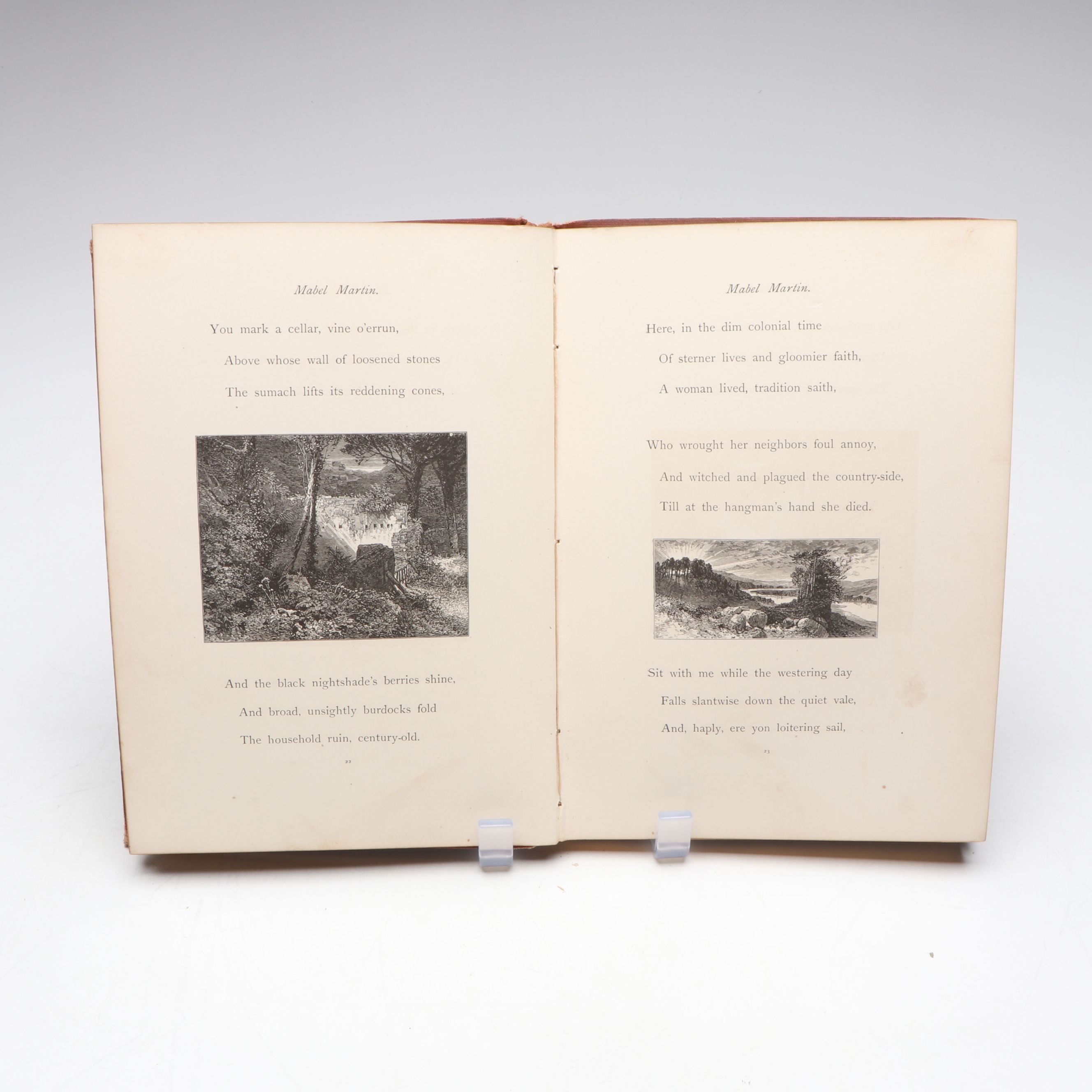 Illustrated "Mabel Martin" by J.G. Whittier with Hickok Leather-Clad Sewing Box