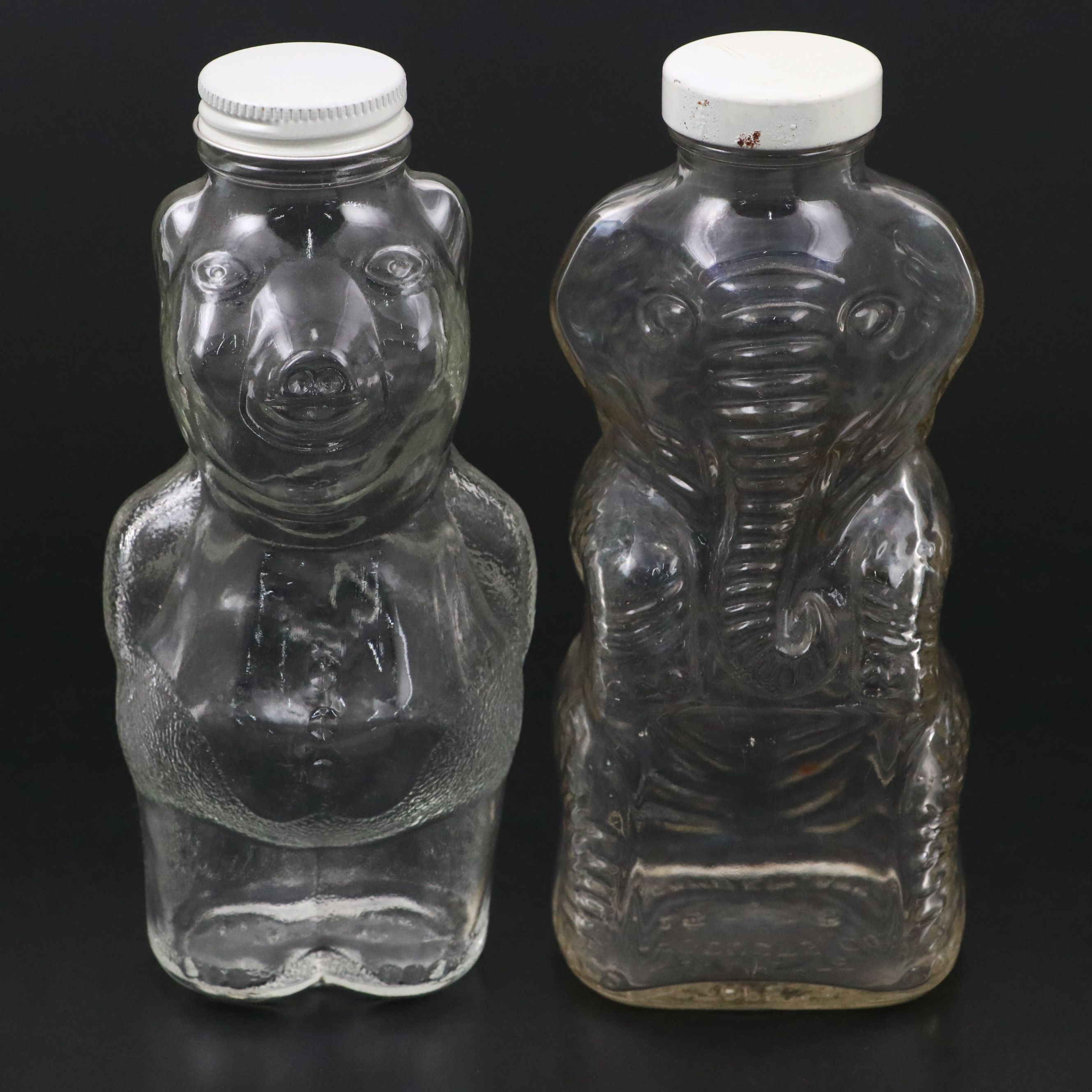 Snow Crest Bear and Grapette Products Elephant Syrup Banks, 1930s-1940s