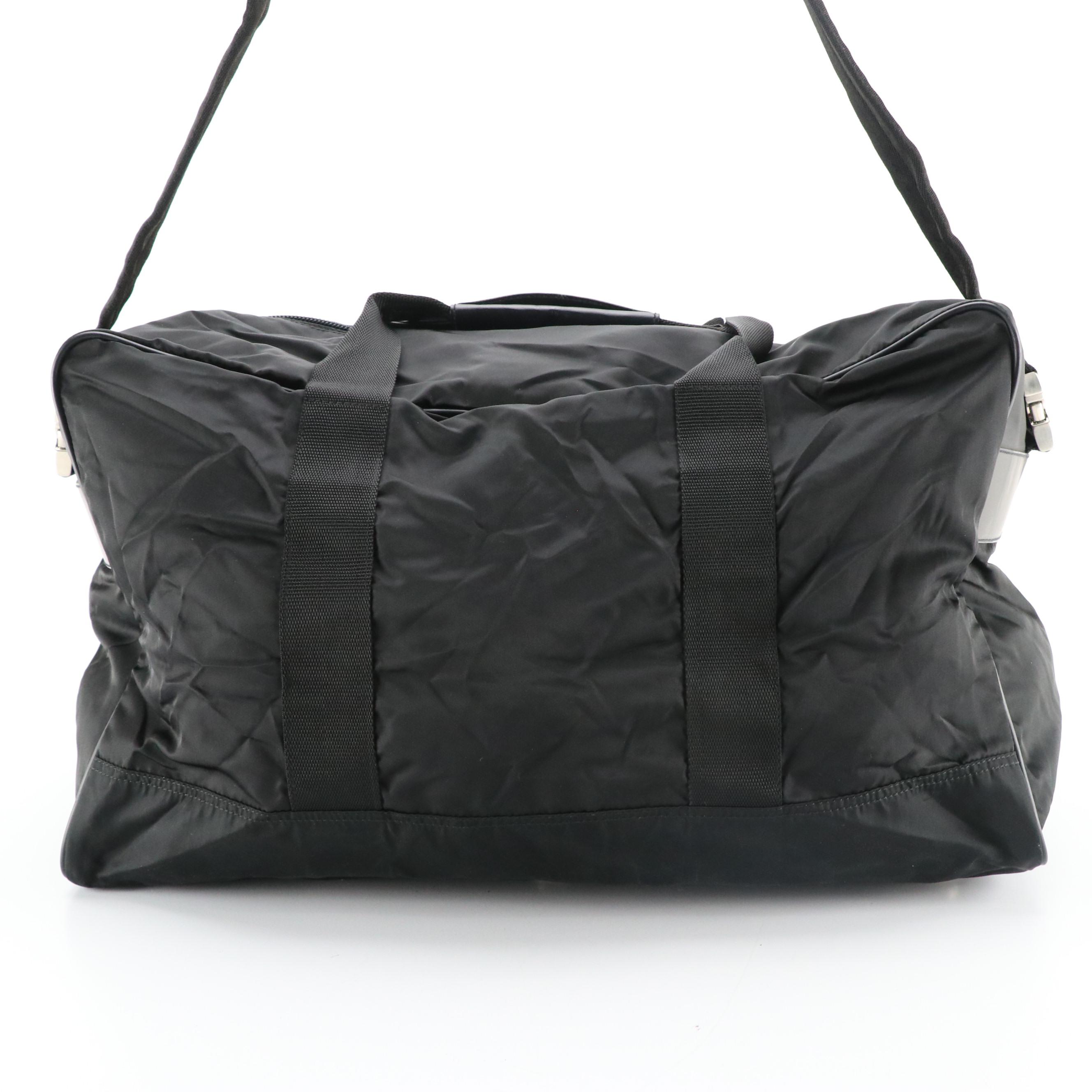 Prada Black Tessuto Nylon and Leather Weekender 2-Way Duffle Bag