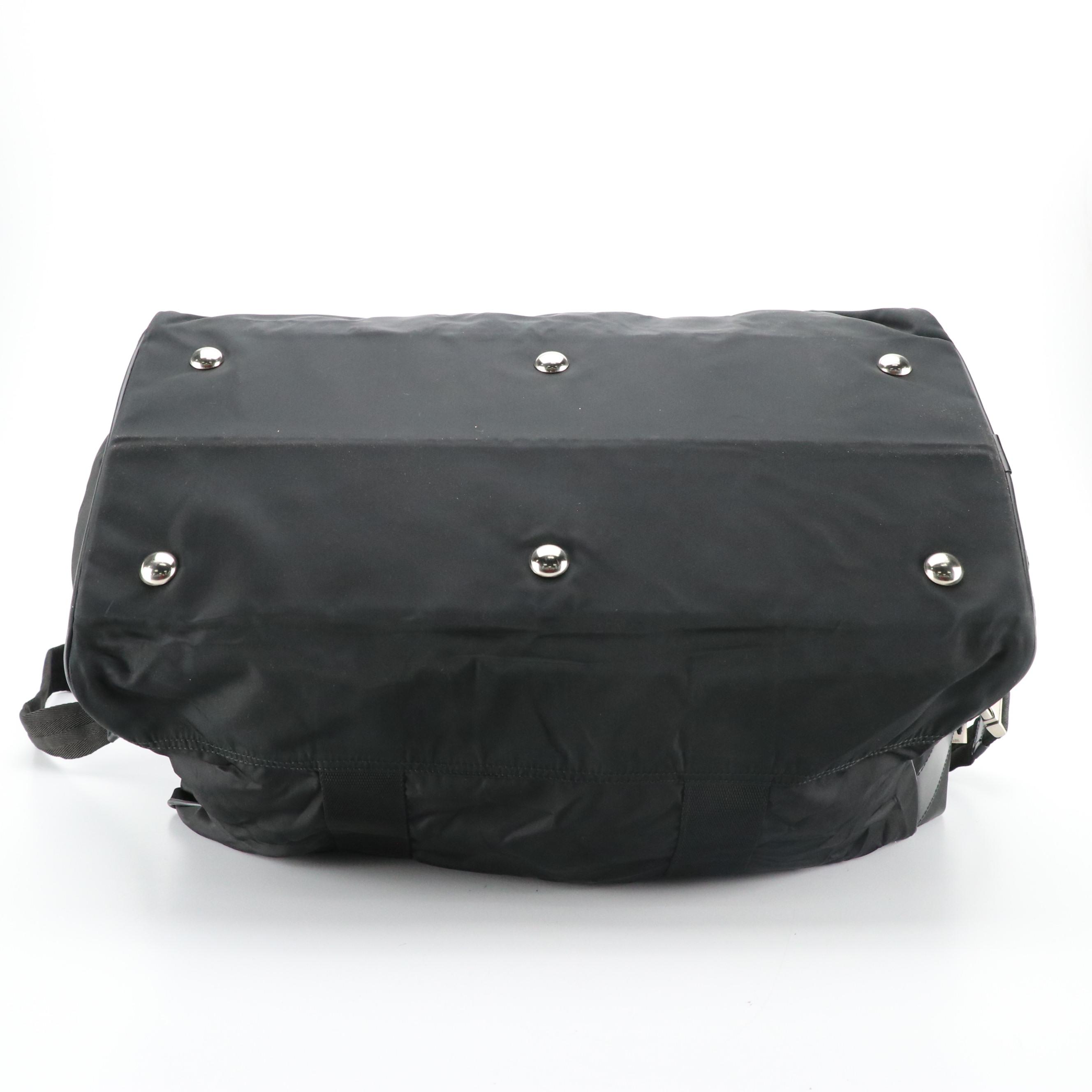 Prada Black Tessuto Nylon and Leather Weekender 2-Way Duffle Bag
