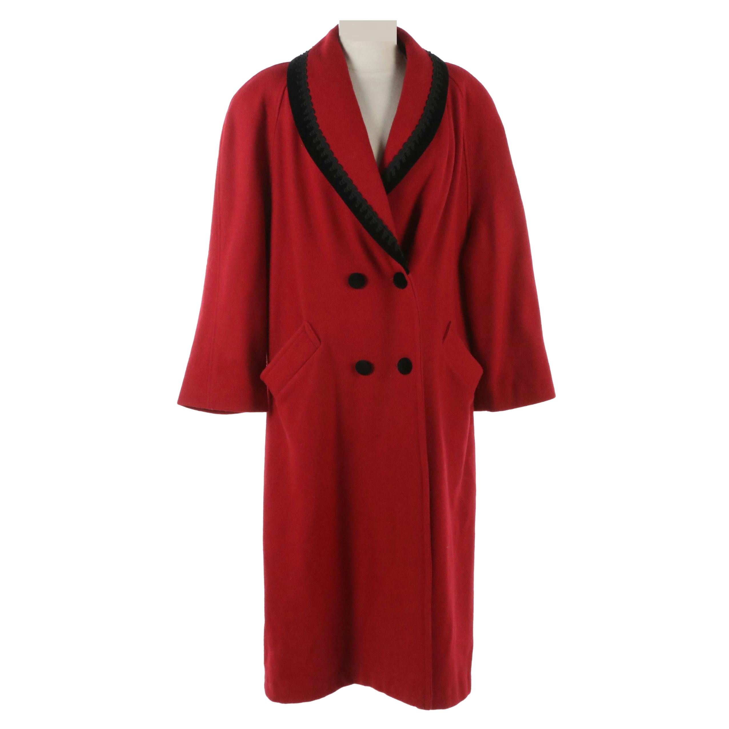 Lady Suzette Red Wool Double Breasted Long Overcoat