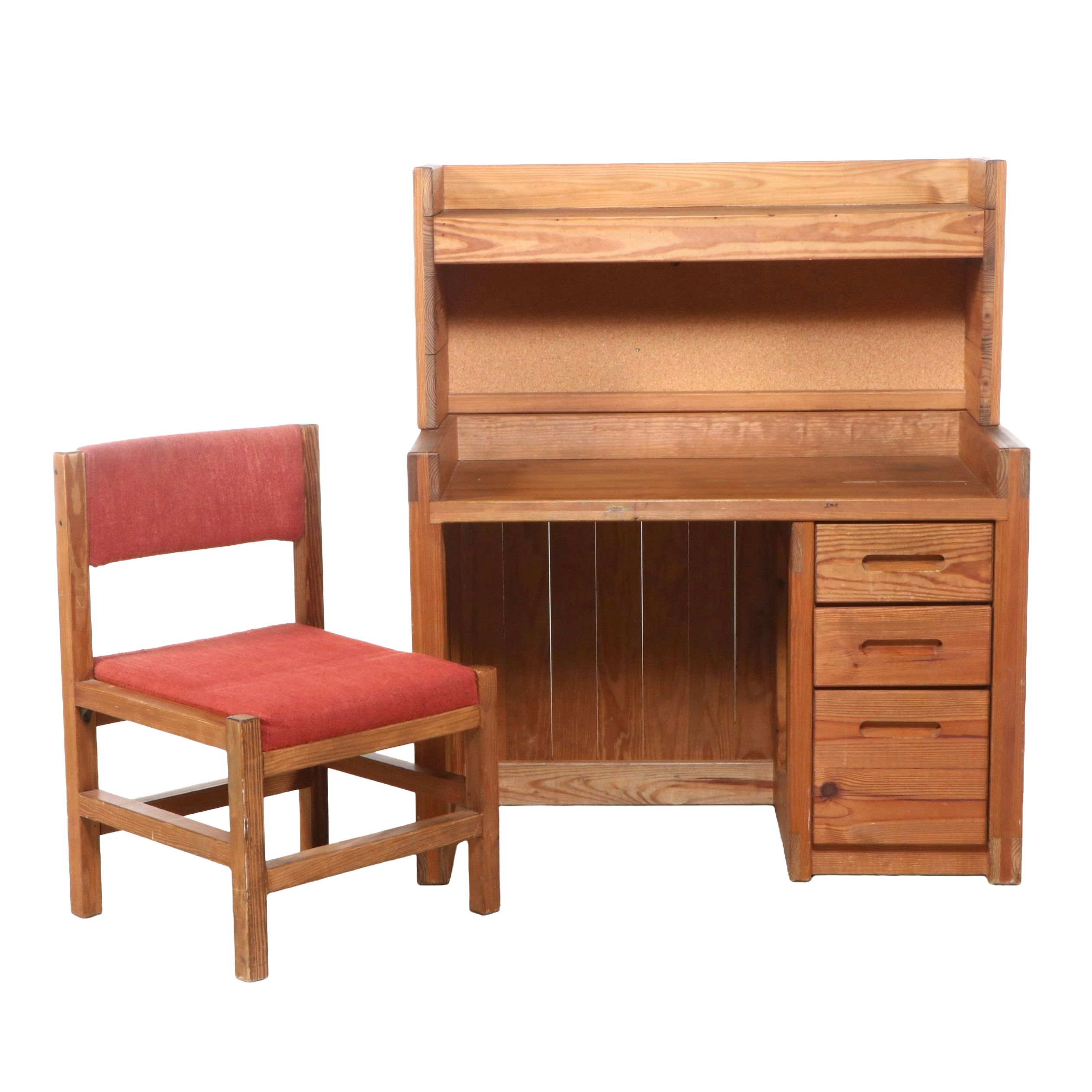 This End Up Child Size Pine Desk and Upholstered Side Chair