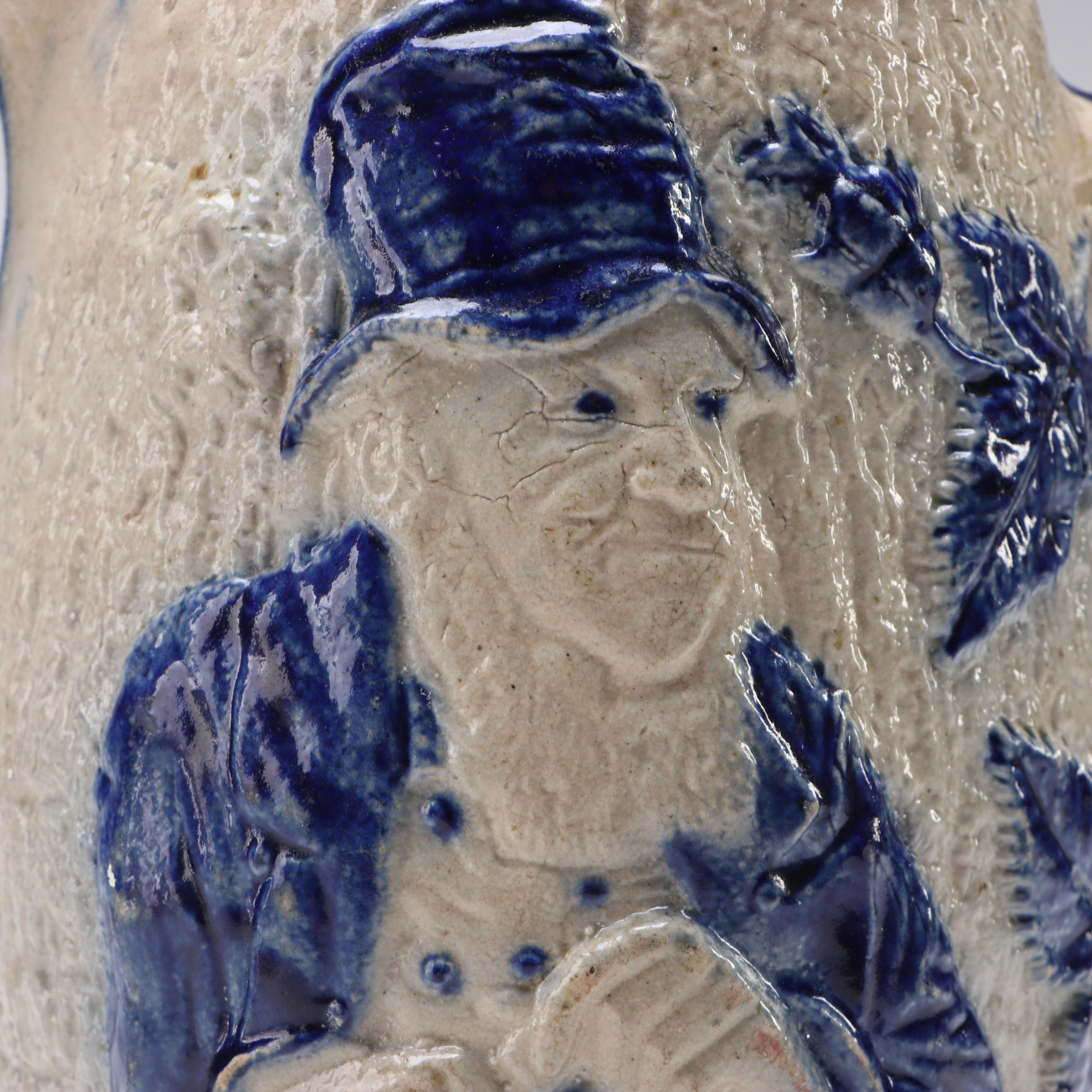 Whites of Utica American Stoneware Figural Relief Molded Pitcher