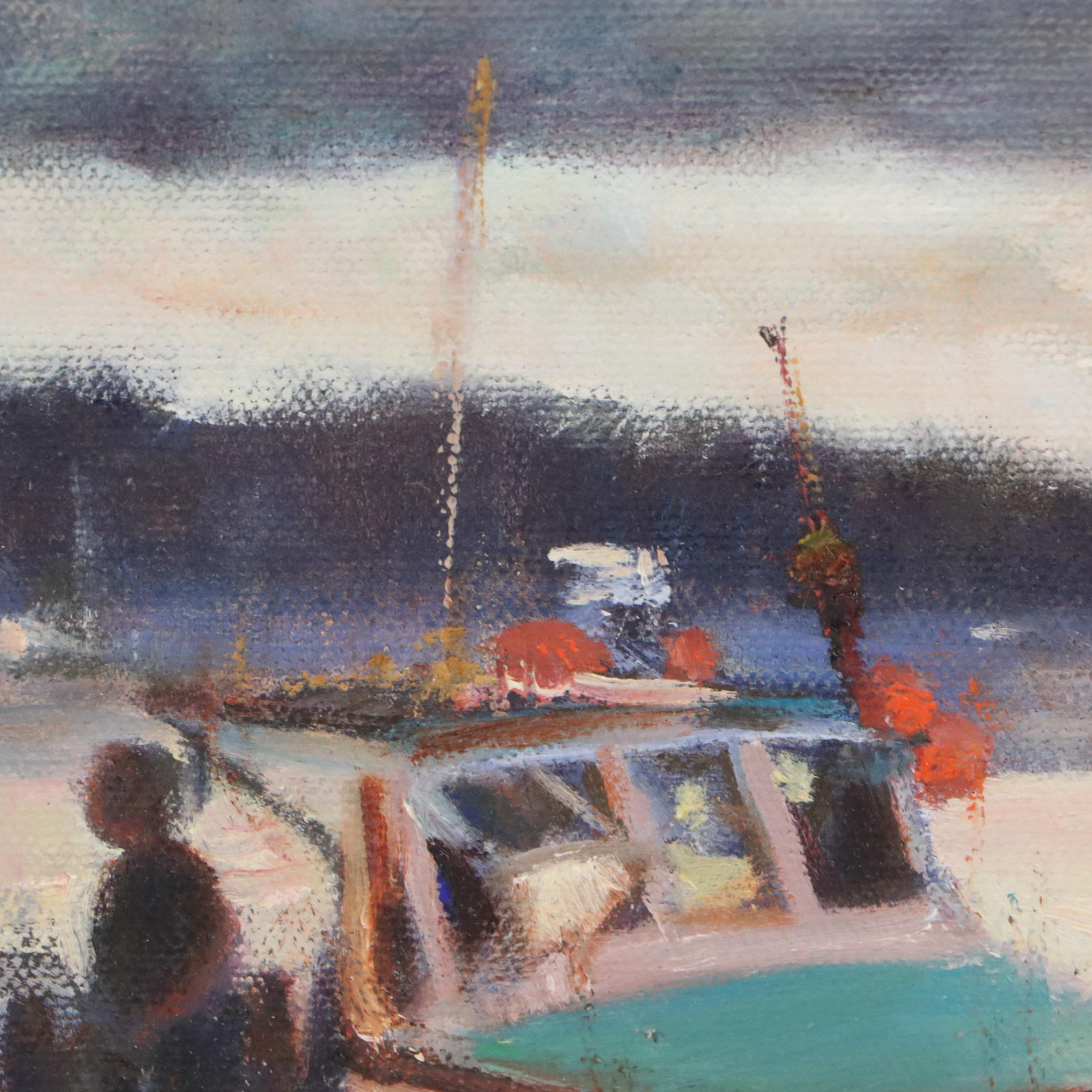 Gerald D. Botzum Harbor Scene Oil Painting "Moments of Silver," 2000