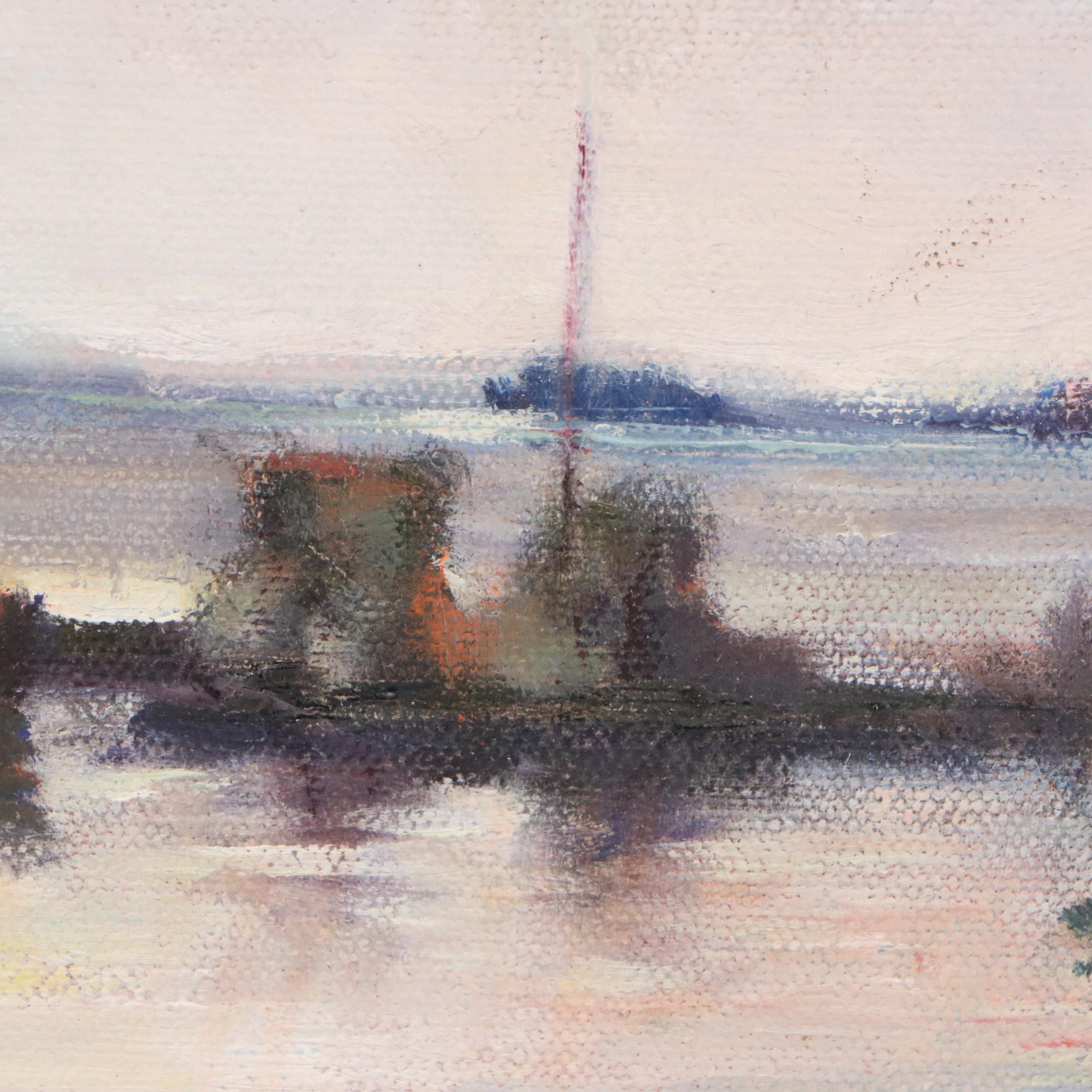 Gerald D. Botzum Harbor Scene Oil Painting "Moments of Silver," 2000