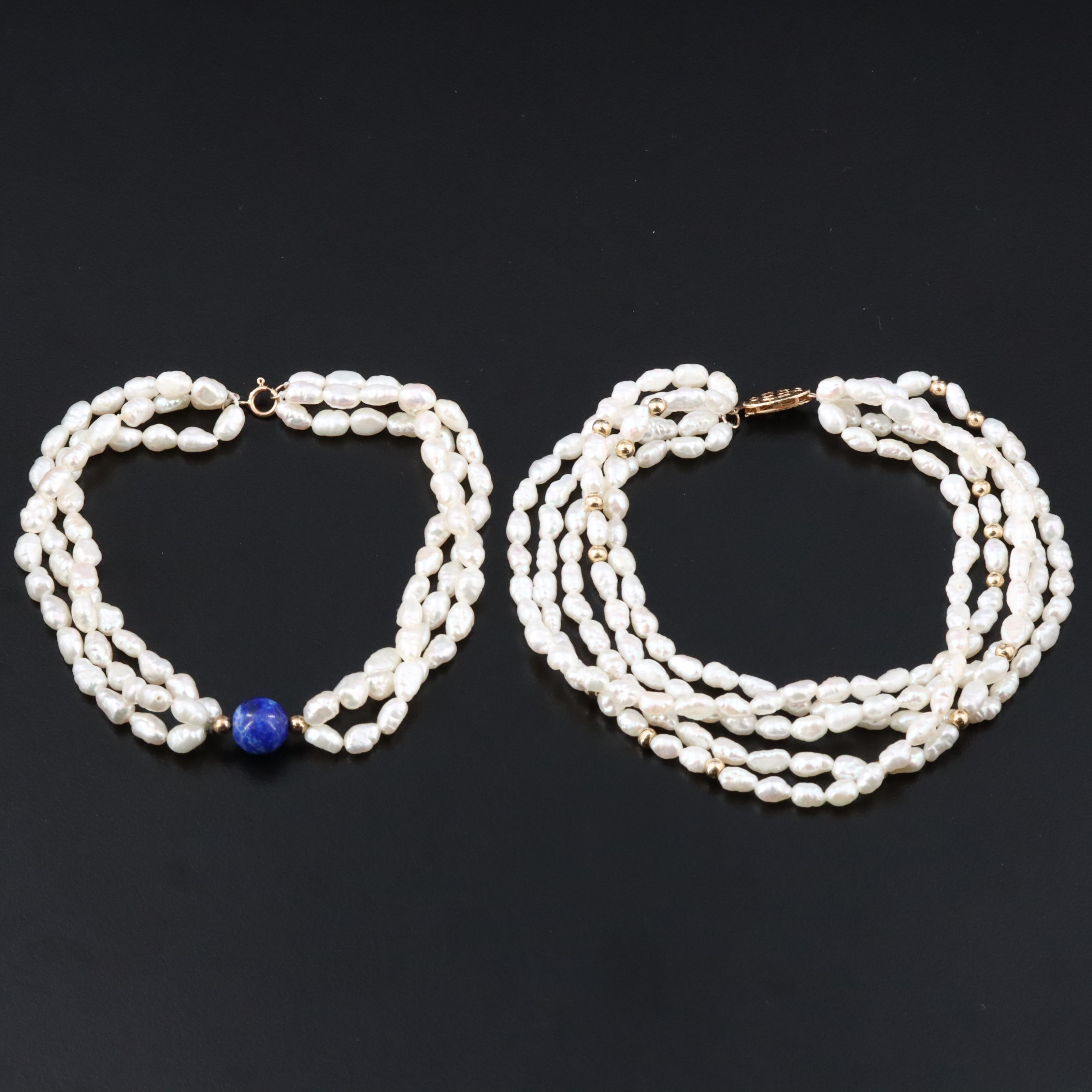 14K Pearl and Lapis Lazuli Bracelet Collection