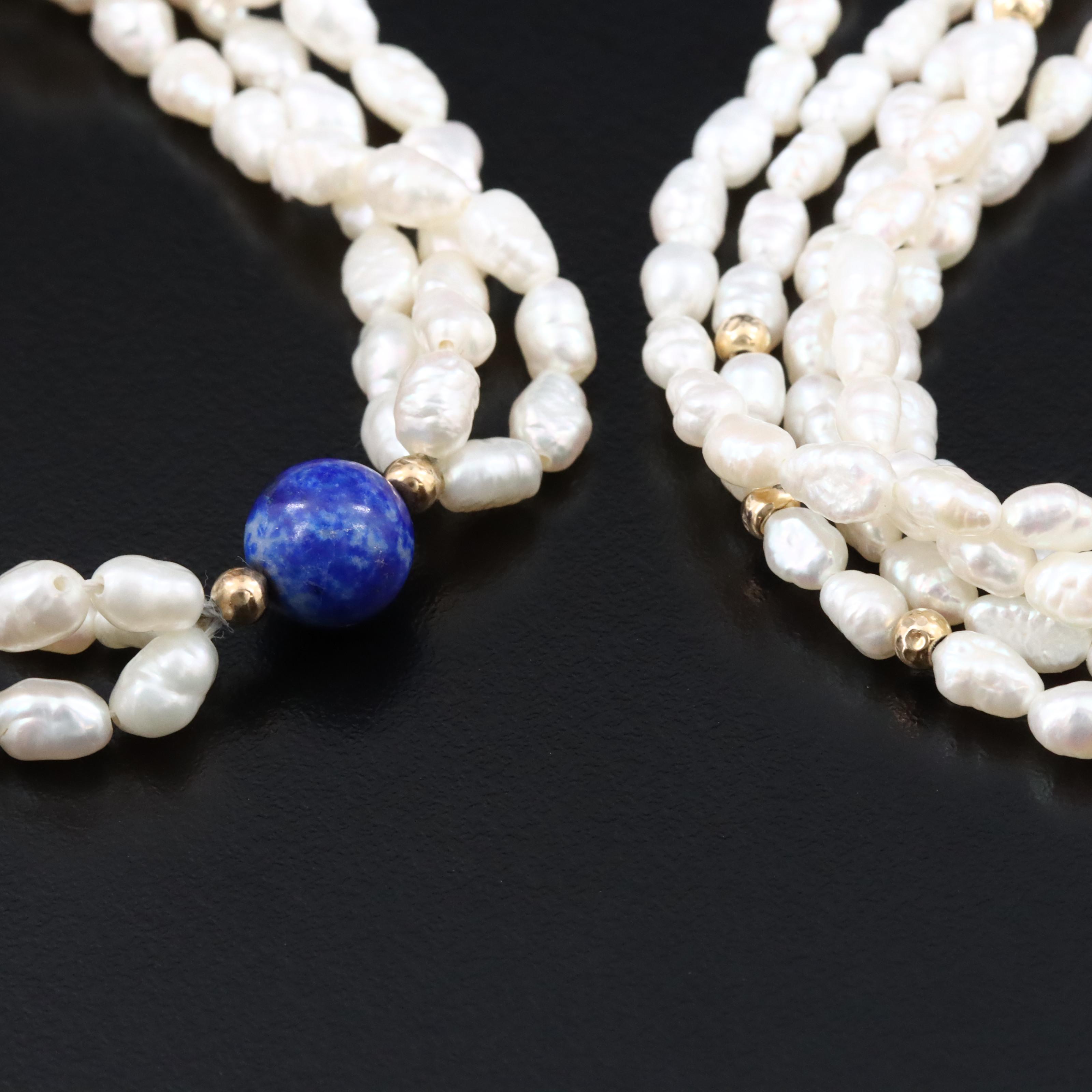 14K Pearl and Lapis Lazuli Bracelet Collection