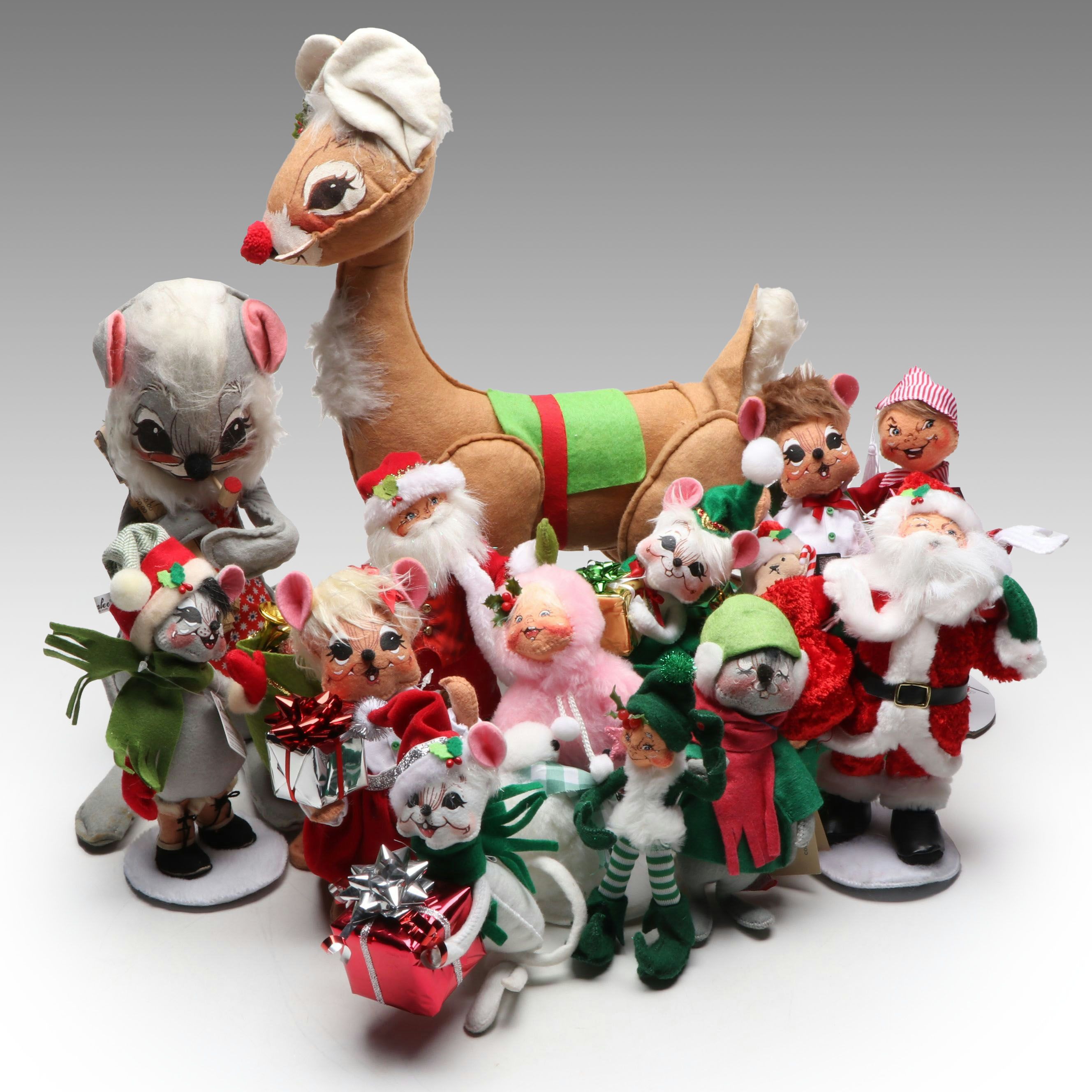 Annalee Reindeer, Mice, Santa, and More Felt Christmas Figurines