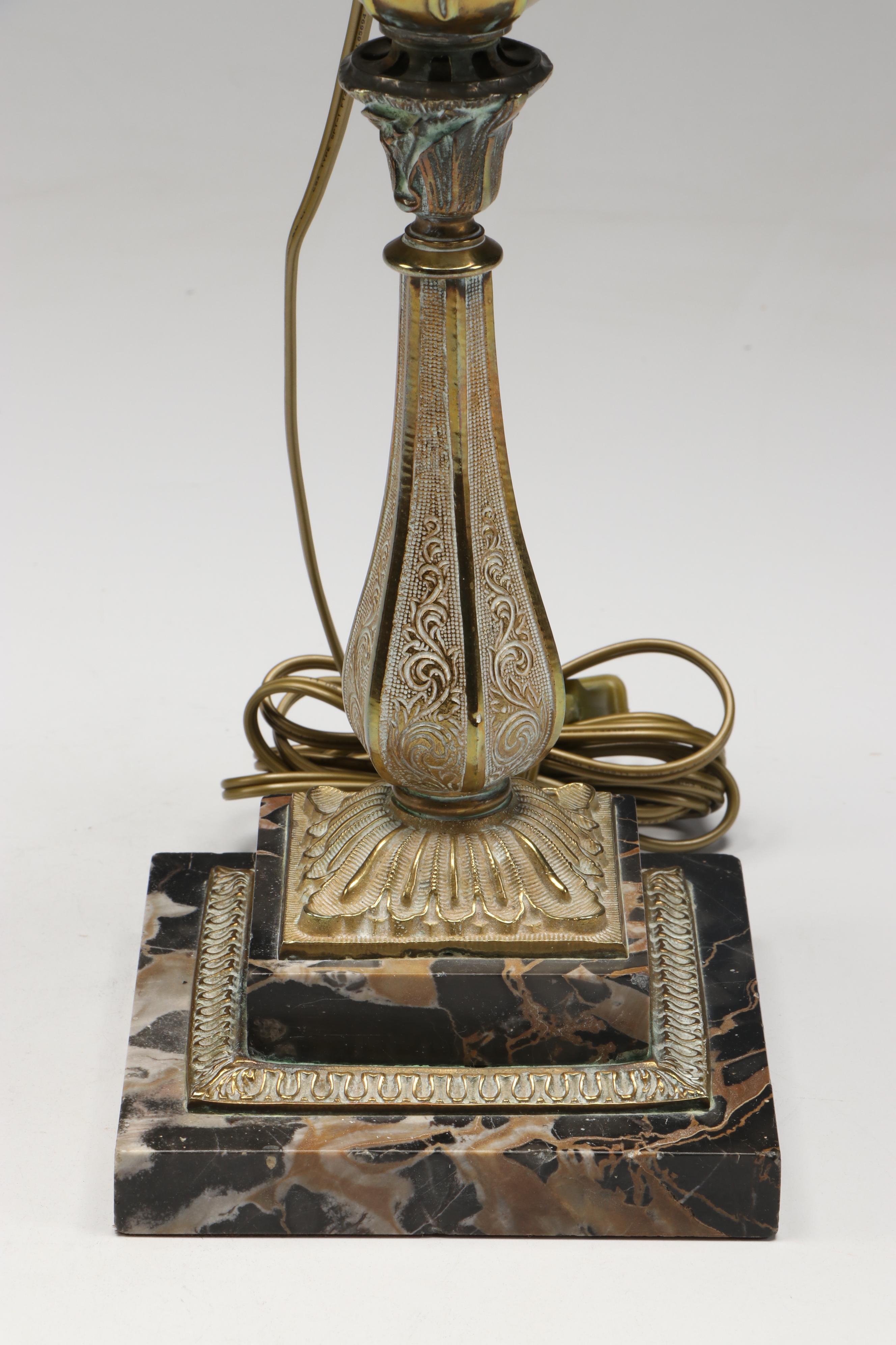 Neoclassical Style Brass Table Lamp with Marble Base