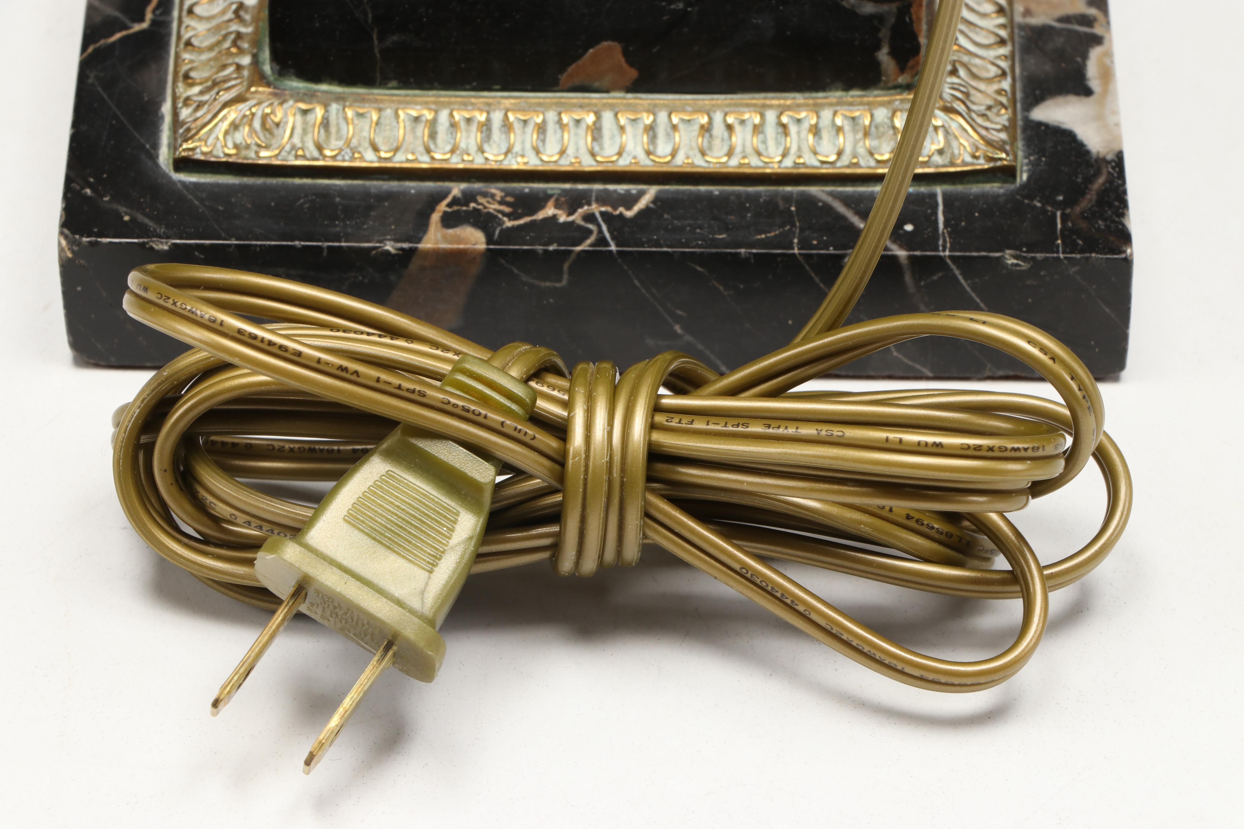 Neoclassical Style Brass Table Lamp with Marble Base