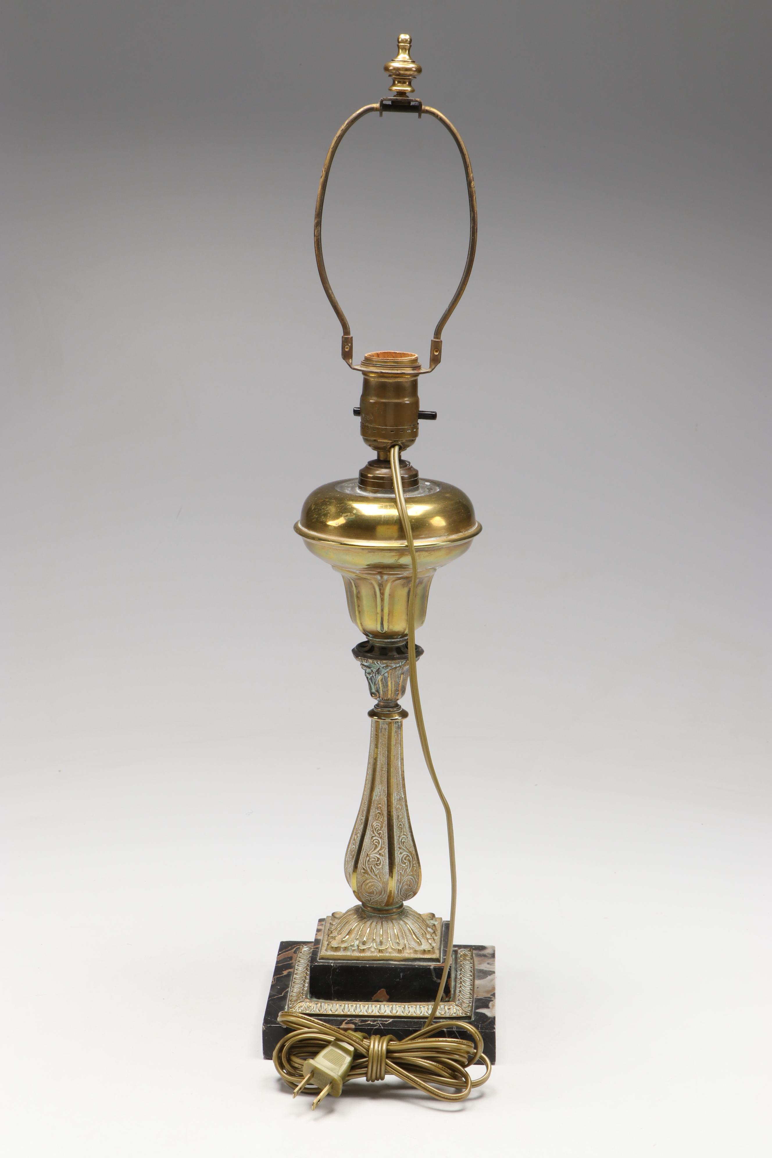 Neoclassical Style Brass Table Lamp with Marble Base