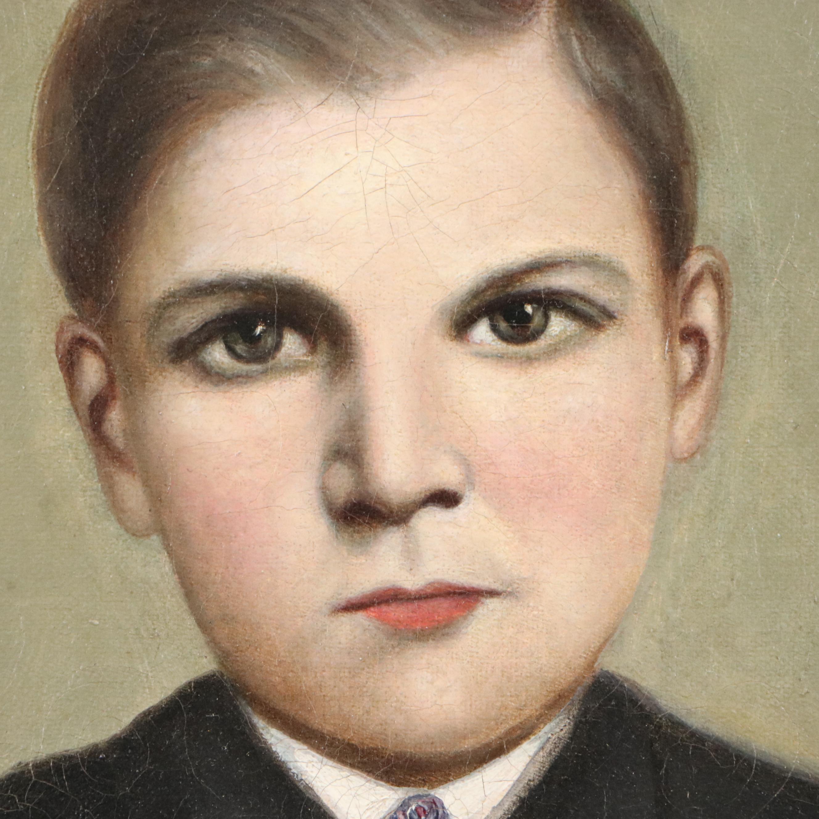 American School Folk Art Portrait of Young Boy, Early 20th Century
