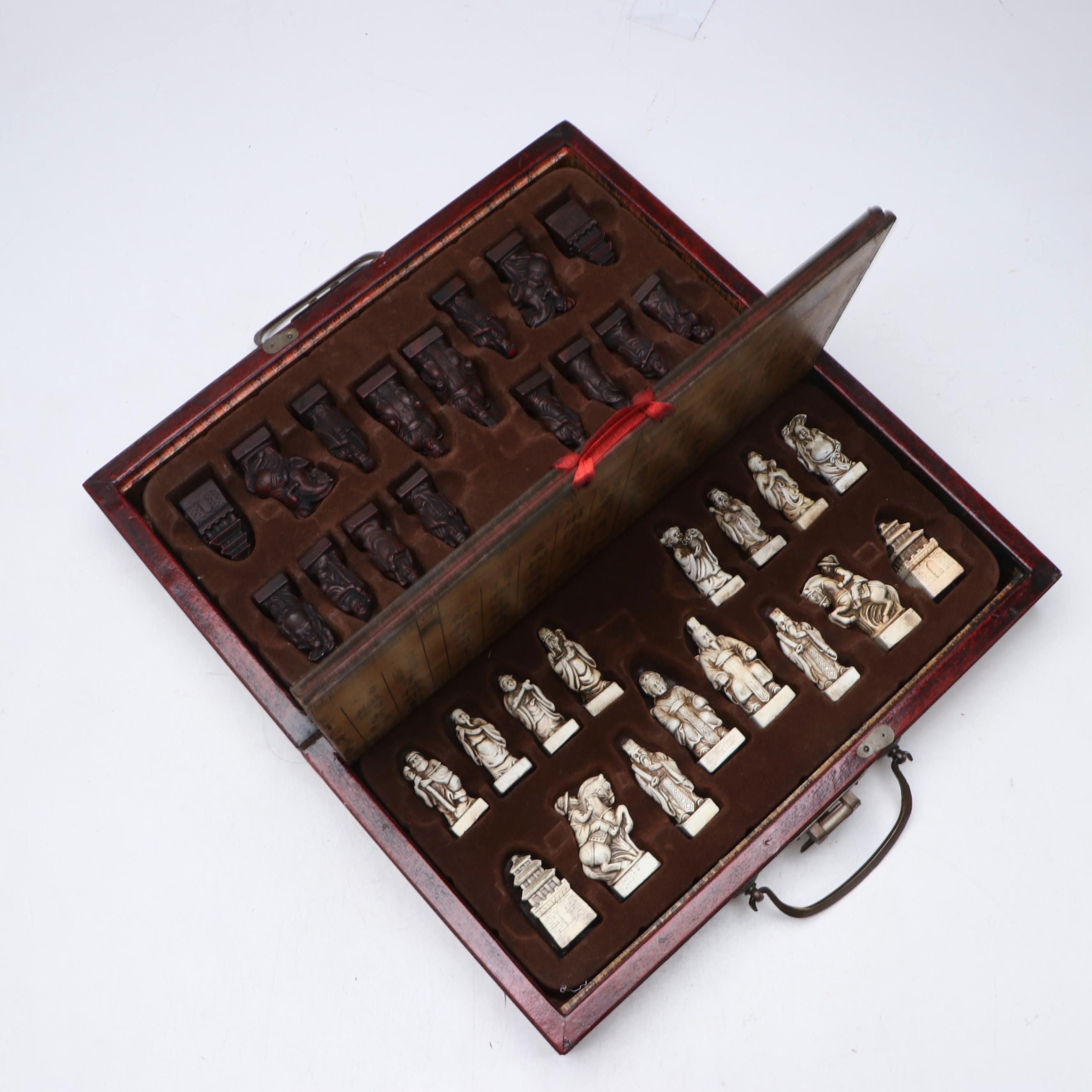 Chinese Style Portable Chess Set, Mid to Late 20th Century