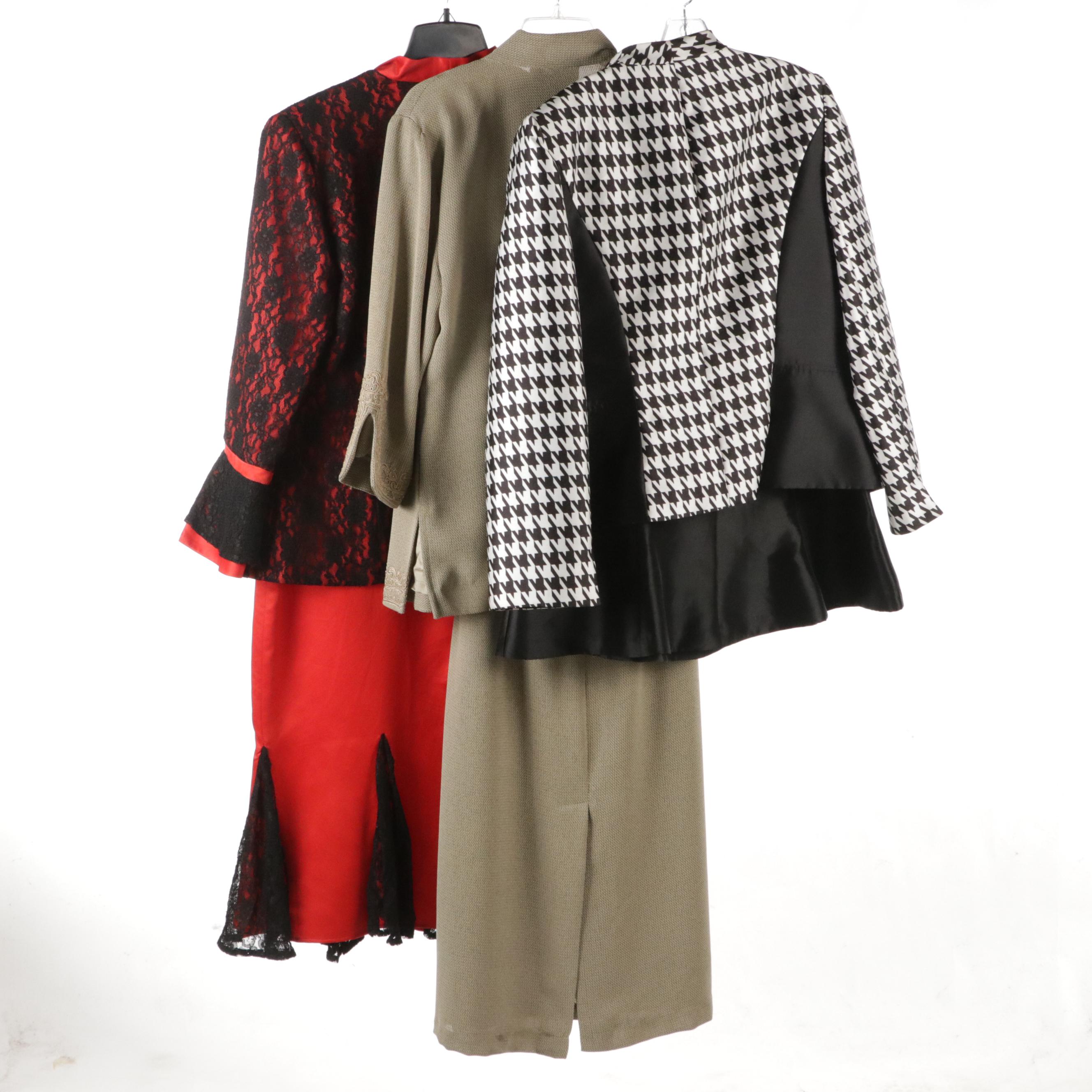 Ashro Red & Black Lace Dress Set, Lily & Taylor Houndstooth Skirt Suit, More