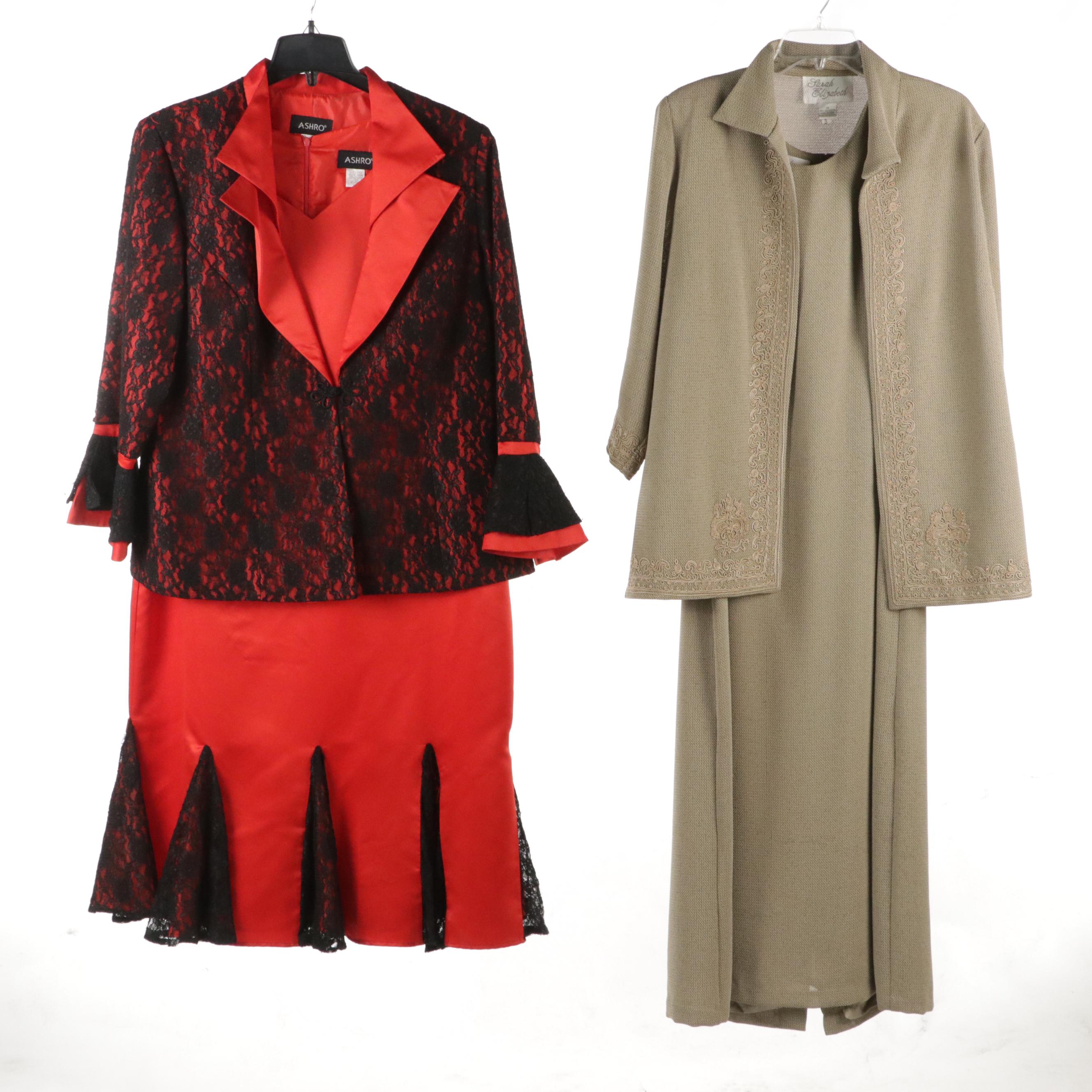 Ashro Red & Black Lace Dress Set, Lily & Taylor Houndstooth Skirt Suit, More